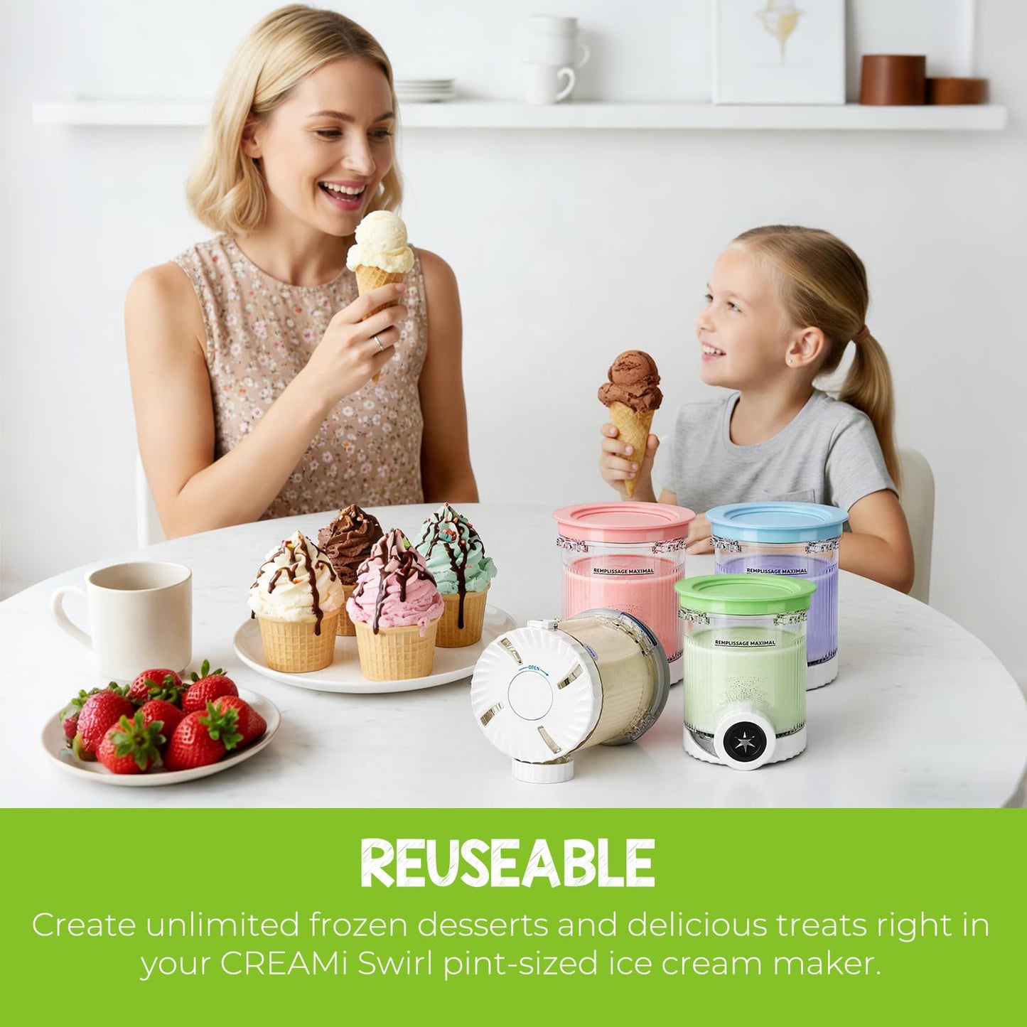 4-Pack Creami Swirl Pints and Lids, Compatible with Ninja NC701, NC701C, NC700 Series – Creami Containers Accessories for Ninja Swirl Ice Cream & Soft Serve Makers, BPA-Free