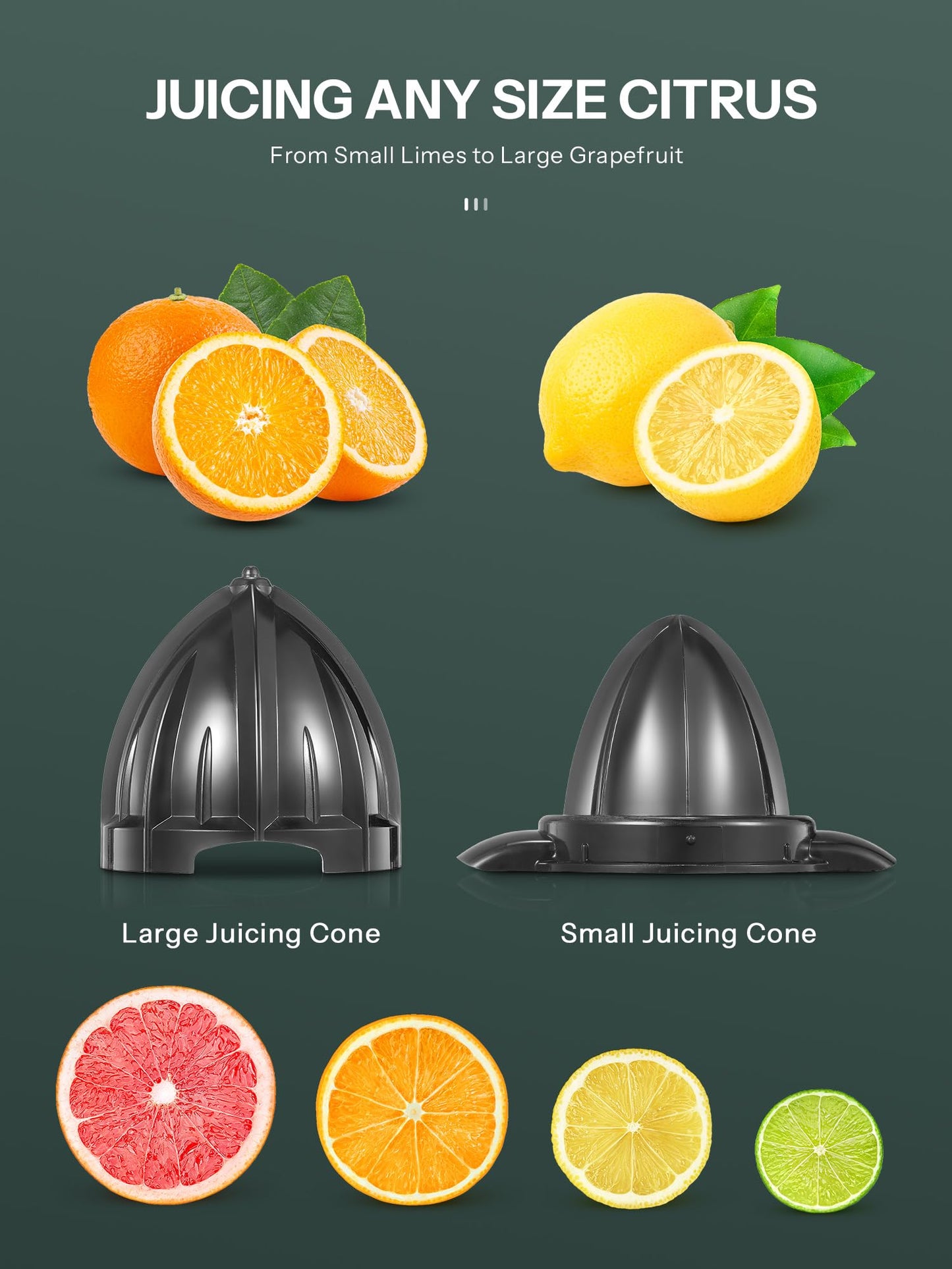 Professional Brushed Stainless Steel Electric Citrus Juicer, 2 Interchangeable Cones for Orange, Lemon & Grapefruit, Easy Clean, Durable Design & Effortless Operation