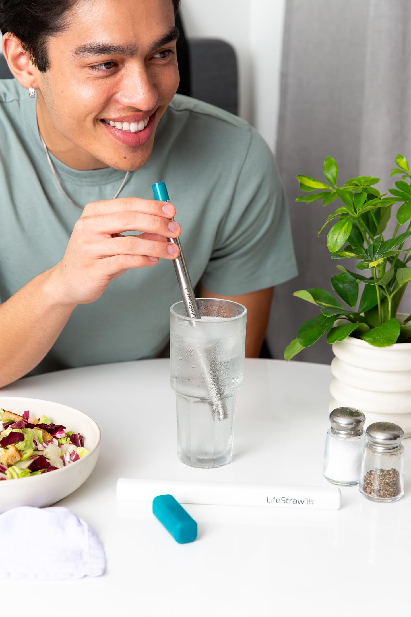 LifeStraw Sip – Reusable Stainless Steel Water Filter Drinking Straw with Carry Case, Removes Microplastics, Bacteria and Parasites for Travel and Everyday Use, Laguna Teal