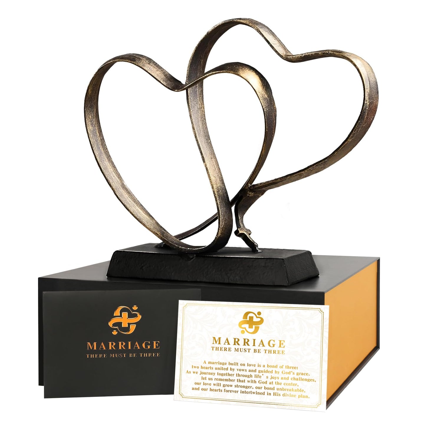 ysnn Anniversary Wedding Gifts for Couple Her Iron Heart Sculpture Religion Decor 1st to 60th Valentines Day Gift for Wife Husband Includes Present Box and Poem Card