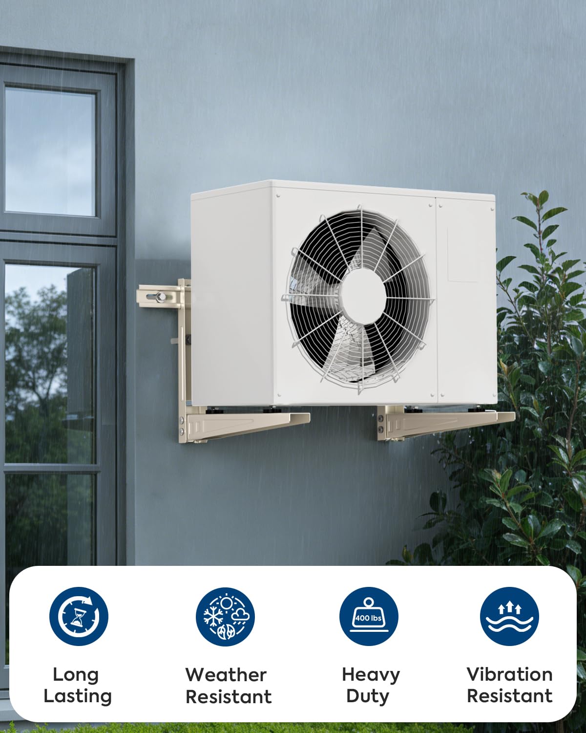 Mini Split Wall Mounting Bracket: Heavy Duty Air Conditioner Unit Support for 7000 - 12000 Btu, Outdoor Minisplit Heat Pump AC Bracket Kit for Outside Ductless Mini-Split AC Heating System, Max 400 Lb