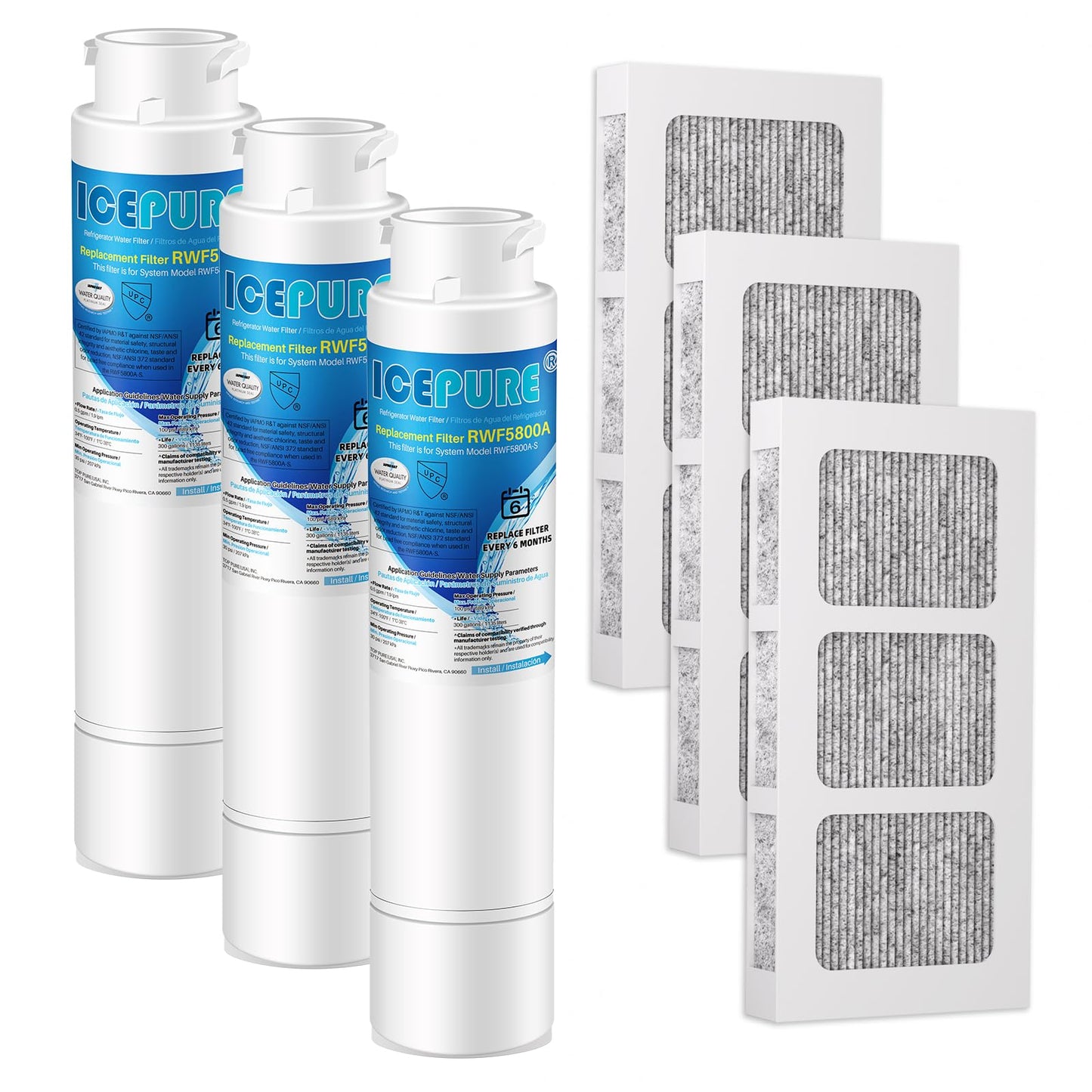 ICEPURE RWF5800A Refrigerator Water Filter and Air Filter Replacement for Frigidaire EPTWFU01, EWF02, Pure Source Ultra II, PureSource Ultra 2, SCWFTCTO, GP006 EPTWFUO1 MR022 JO22 BO022 TH-01, 3 Combo