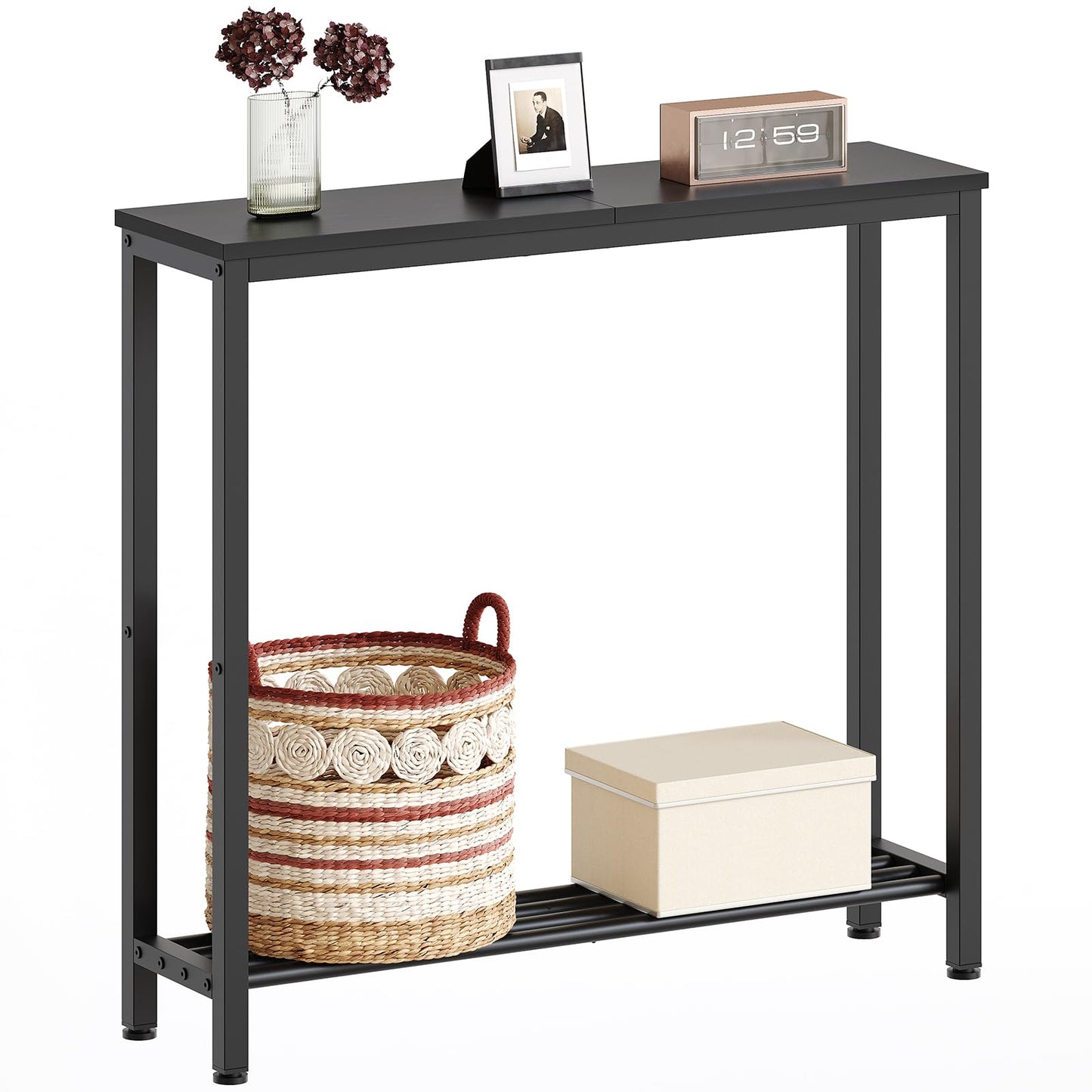 YATINEY Narrow Console Table, 2-Tier Small Sofa Table, 29.5" Thin Entryway Behind Couch Table with Shelves, Industrial Hallway Table, for Living Room, Foyer, Black CT03BB