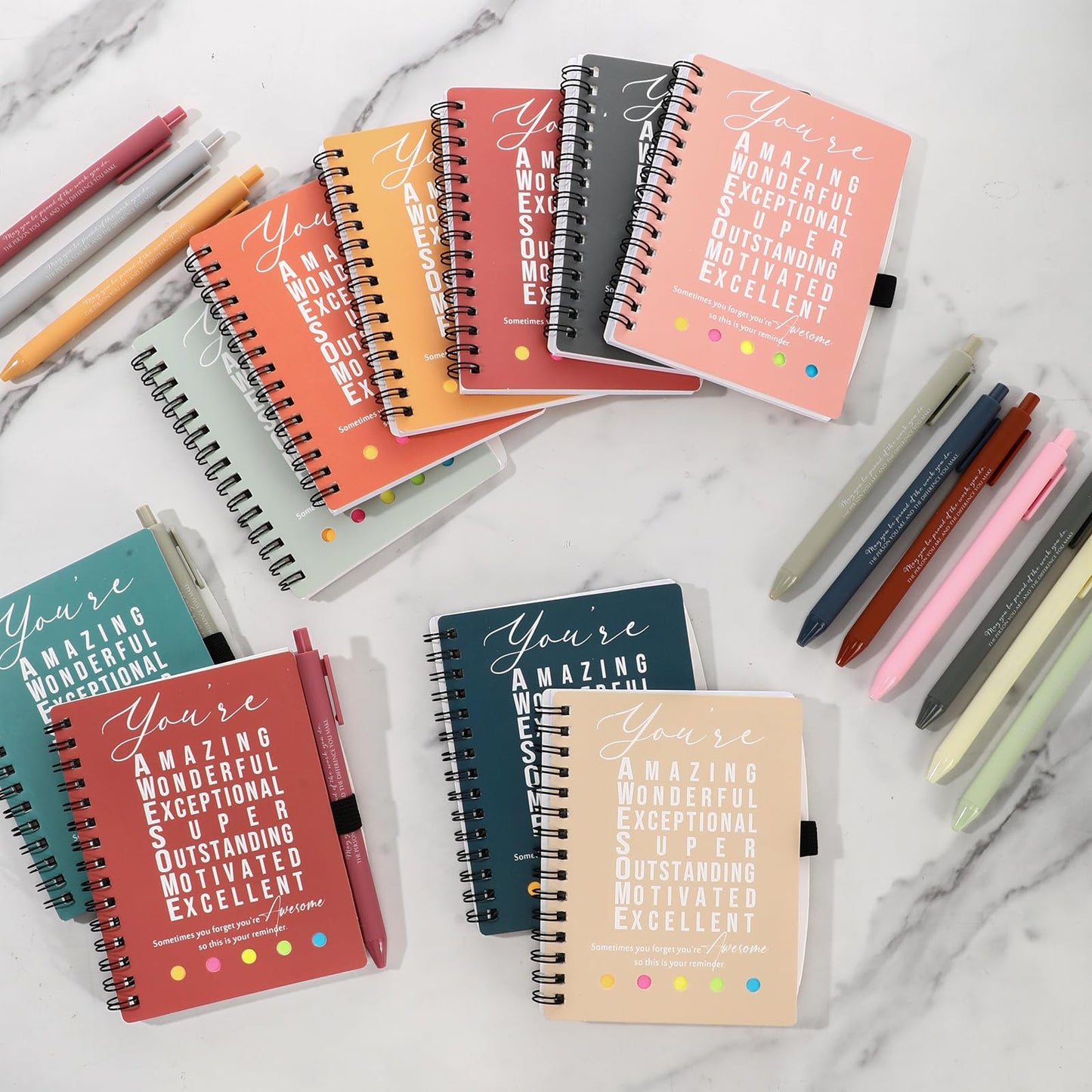Jetec 25 Sets End of Year Teacher Appreciation Gift Employee Coworker Motivational Spiral Notebooks with Sticky Notes Pens Thank You Gifts for CNA Week Graduation(Bright Color,You are)