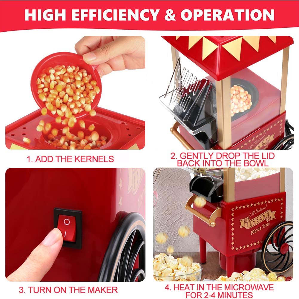 VAlinks Hot Air Popcorn Machine, Popcorn Maker, 1200W Home Electric Popcorn Popper with Kernel Measuring Scoop, Healthy Oil-Free & BPA-Free for Home, Birthday Party, Movie Night or Christmas (Small)