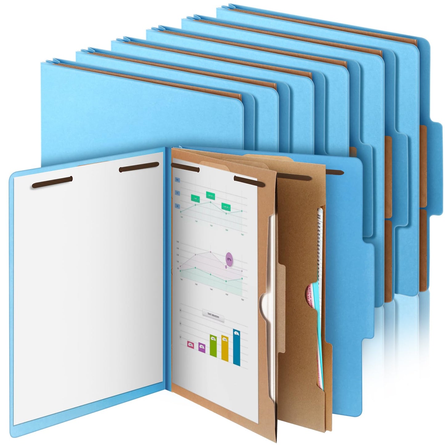 Skyygemm 12 Pcs Classification Folders Letter Size, 2 Pocket Dividers Pressboard File Folder with Fasteners, Expanding File Organizer Bulk for Documents, Projects, Reports, School Teacher (Blue)