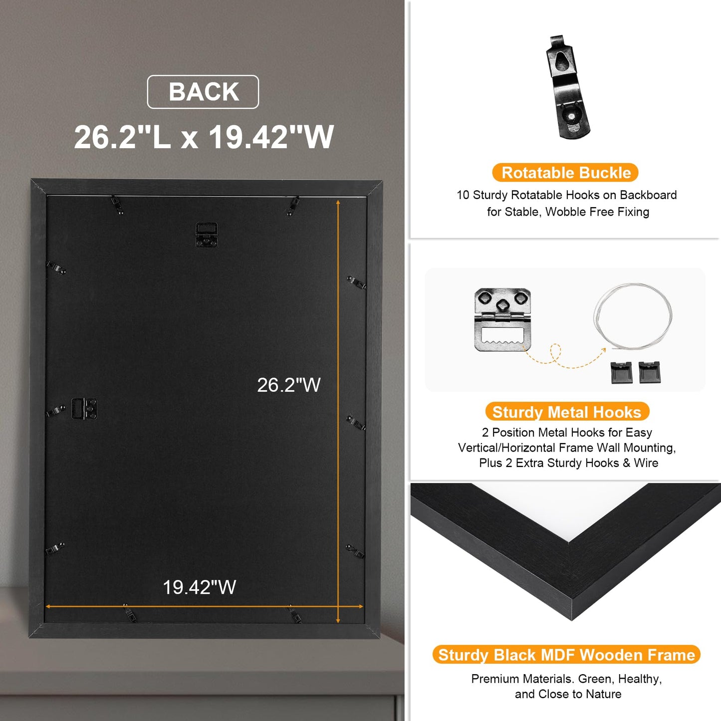 HOUSE DAY Poster Frames 18 x 24 MDF Wood and Polished Plexiglass 18x24 Frame without Mat or 16x20 with Mat, Horizontal or Vertical Wall Mounting 18 x 24 Poster Frame 18x24 Poster Frame Black Frames for Large Size Picture 3 Pack