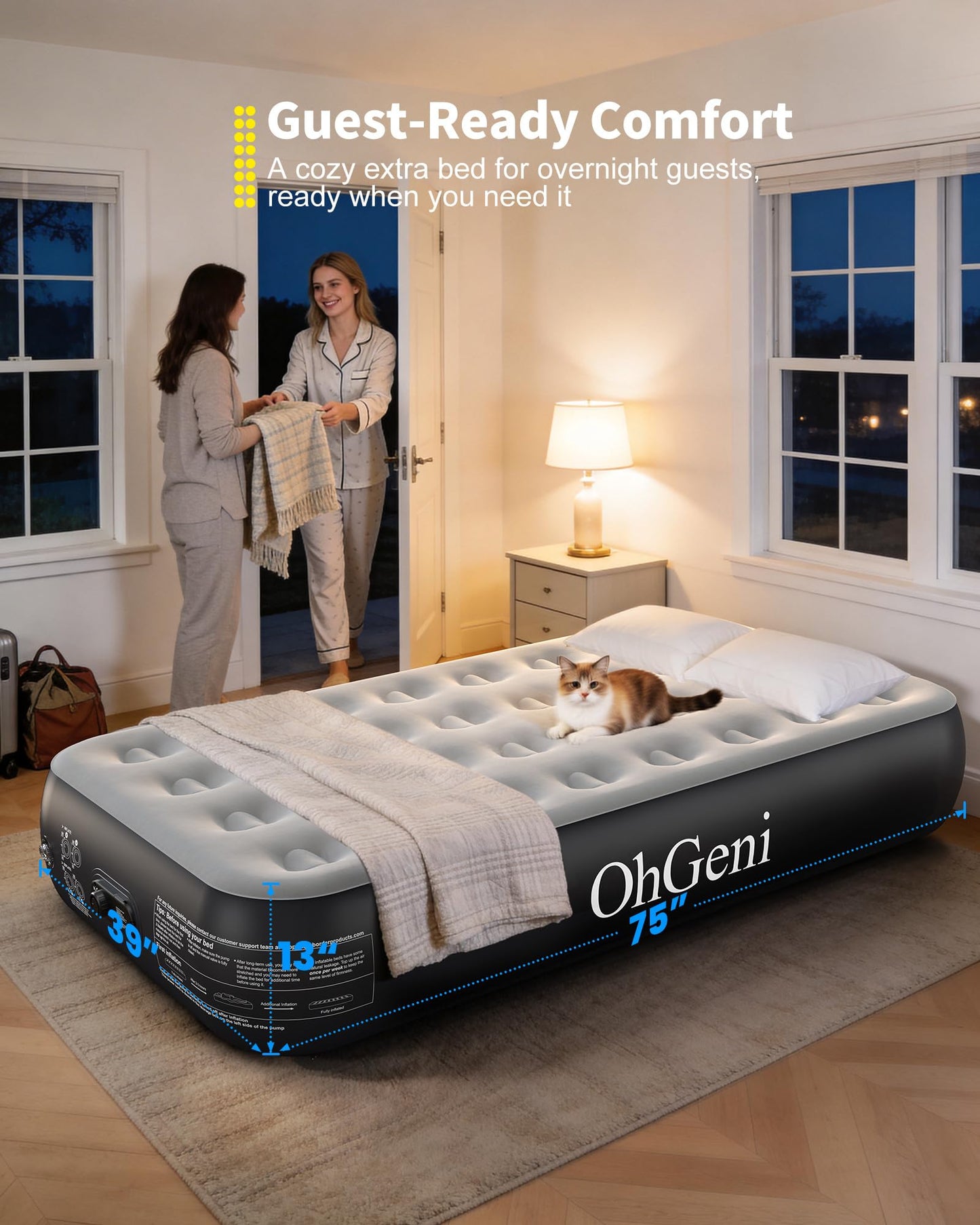 OhGeni Twin Air Mattress with Built in Pump, Camping Air Mattress with External Valve, Family Choice Award Winner, 13" Inflatable Blow up Bed, Portable Foldable Airbed for Home & Outdoor, 300lbs