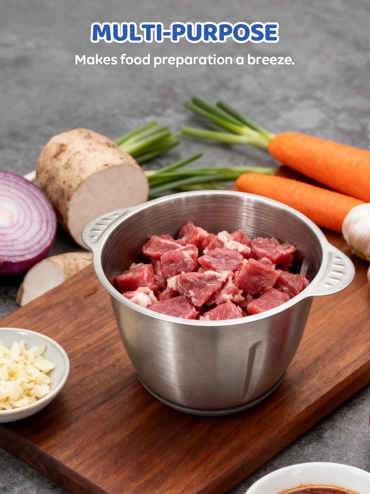 Food Processor, 500W Electric Food Chopper with 2 Bowls (10 Cup+5 Cup) & 2 Bi-Level Blades&, Small Meat Electric Grinder Processor for Meat, Vegetable, Onion, Garlic, Nuts, and Baby Food