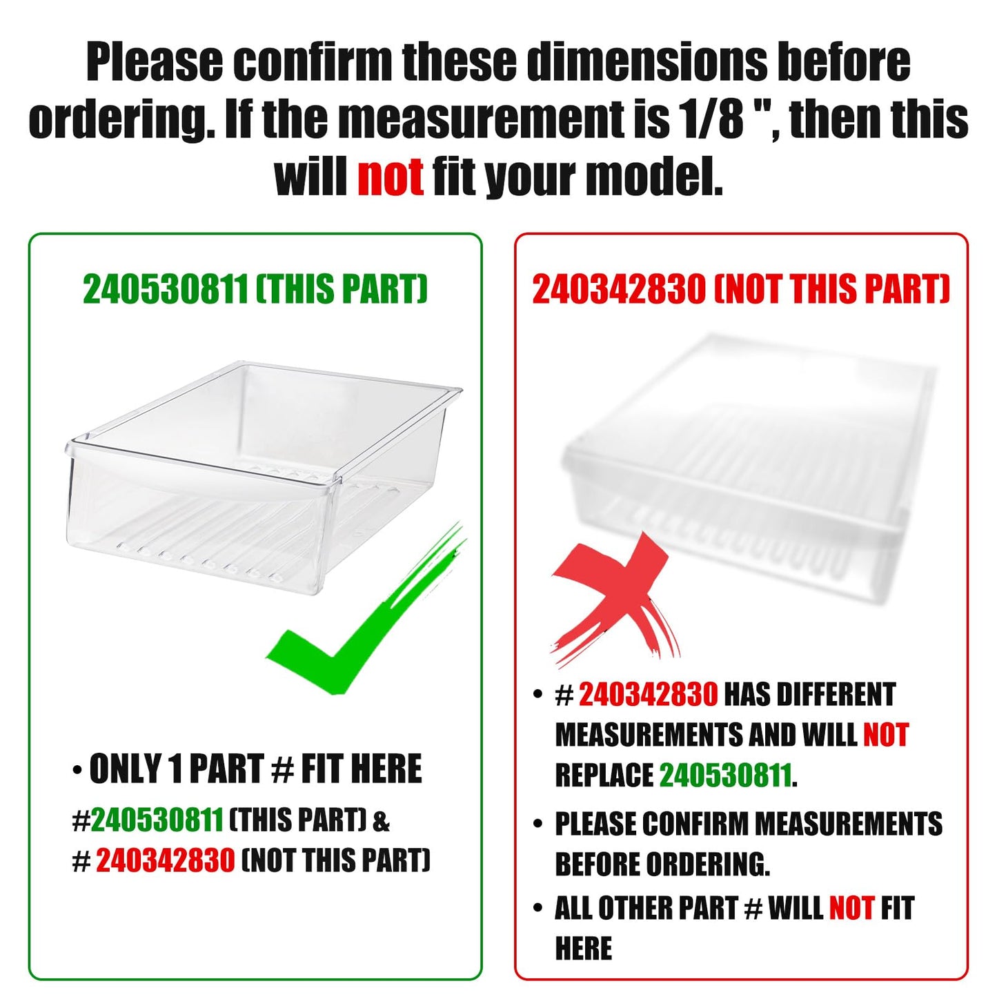 240530811 Refrigerator Meat Cripser Pan Compatible with Frigidaire Kenmore Refrigerator -Replaces 240530801, 240530813,240354201(15.7 * 11.6 * 4.3 INCH)