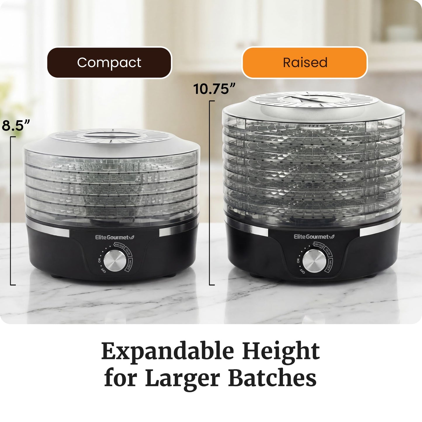 Elite Gourmet EFD319 Food Dehydrator, 5 BPA-Free 11.4" Trays Adjustable Temperature Controls, Jerky, Herbs, Fruit, Veggies, Dried Snacks, Black