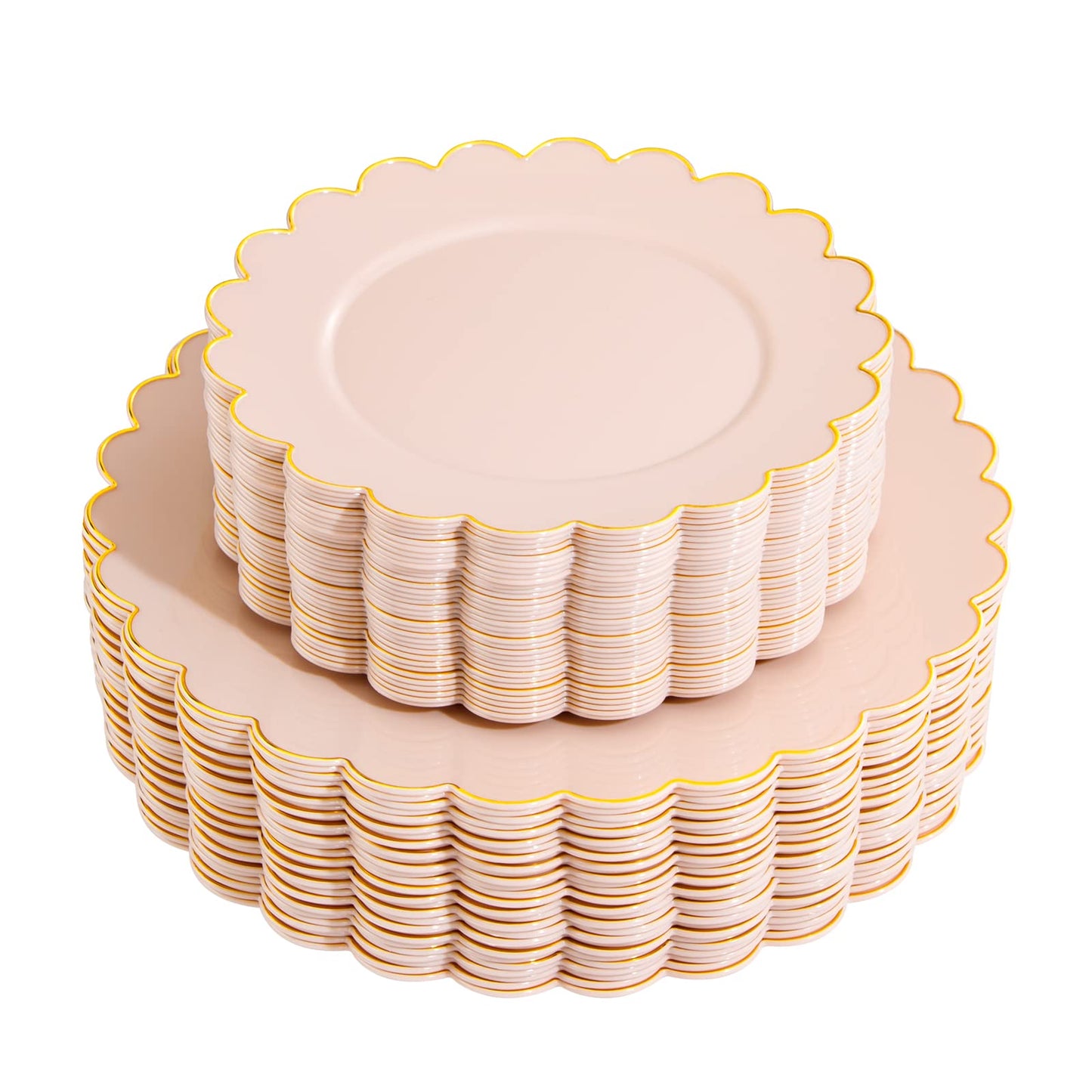 LIYH 60 Pcs Pink Plastic Plates with Gold Pink Plates Disposable Plate Set Includes 30 Dinner 10.25" and 30 Dessert Plate 7.5" for Baby Shower,Weddings,Parties,Birthday