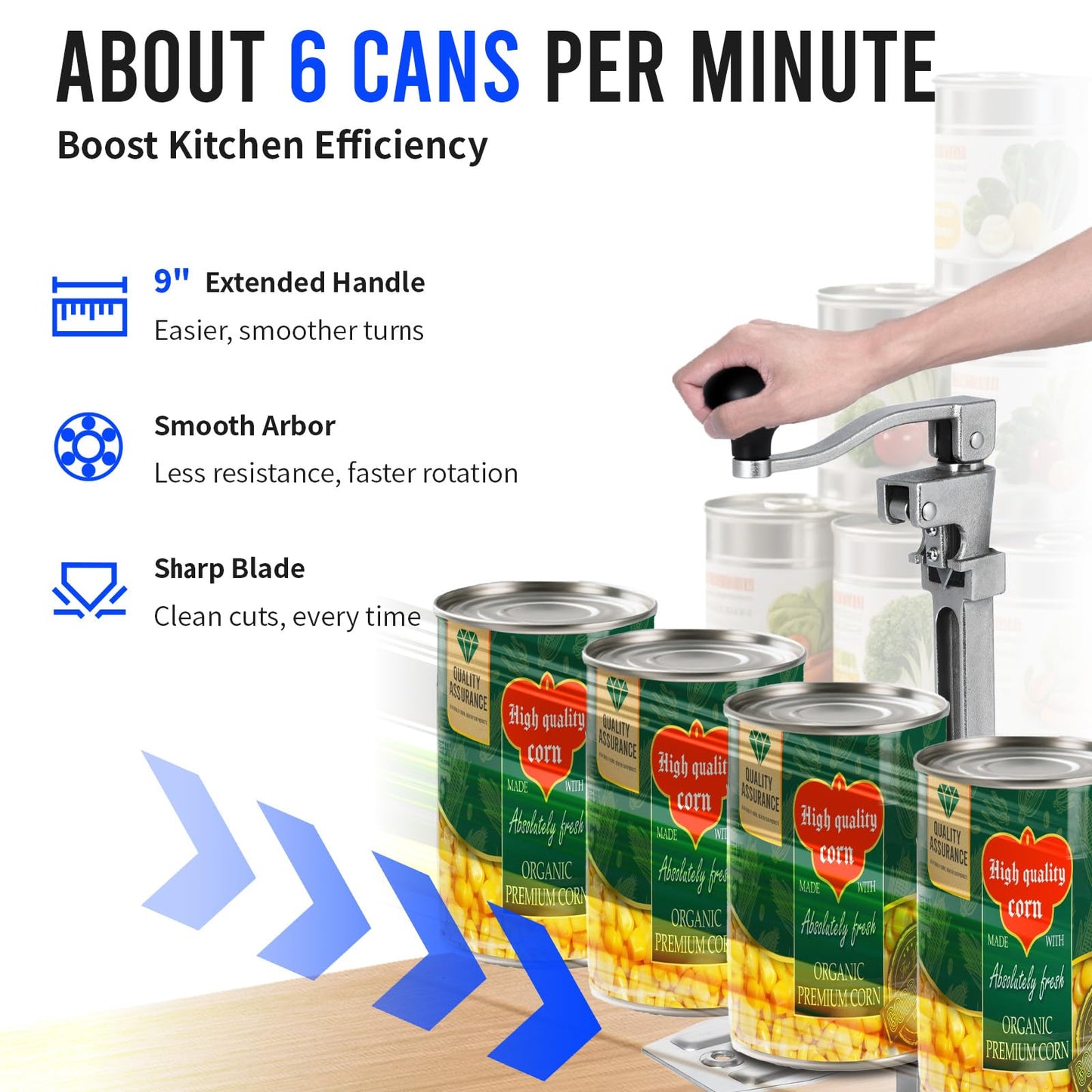 Commercial Can Opener Heavy Duty, 16" Stainless Steel Manual Table Can Opener for #10 Cans up to 10" Tall, Industrial Kitchen Tool with Cast Steel Base & Stainless Steel Blade