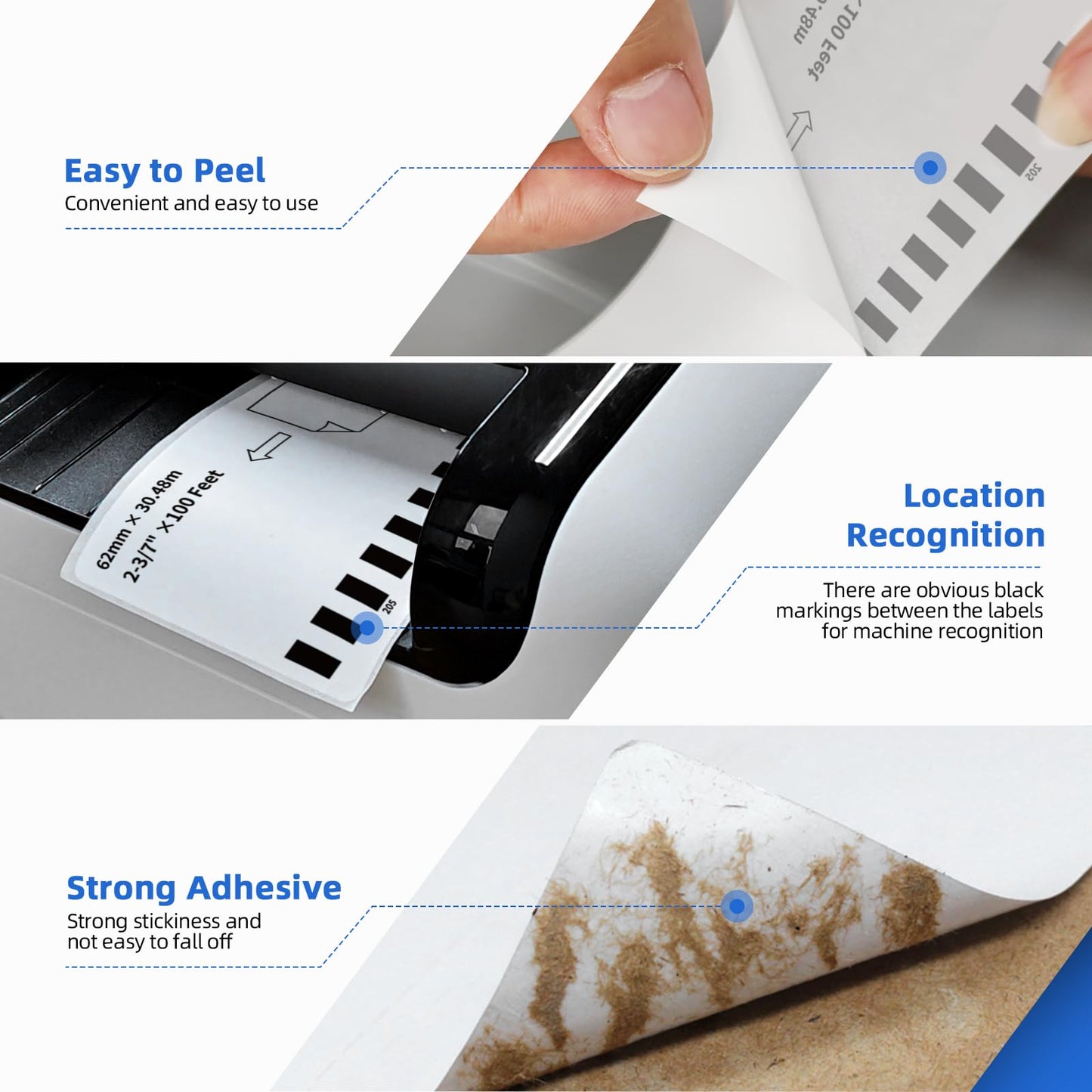 Printholic 12 Rolls Continuous Paper Label Replacement for Brother DK-2205 (2.4" X 100 Ft), Compatible with Brother QL Label Printers QL800 QL1100 (100 Ft & 1 Refillable Cartridge Frame)