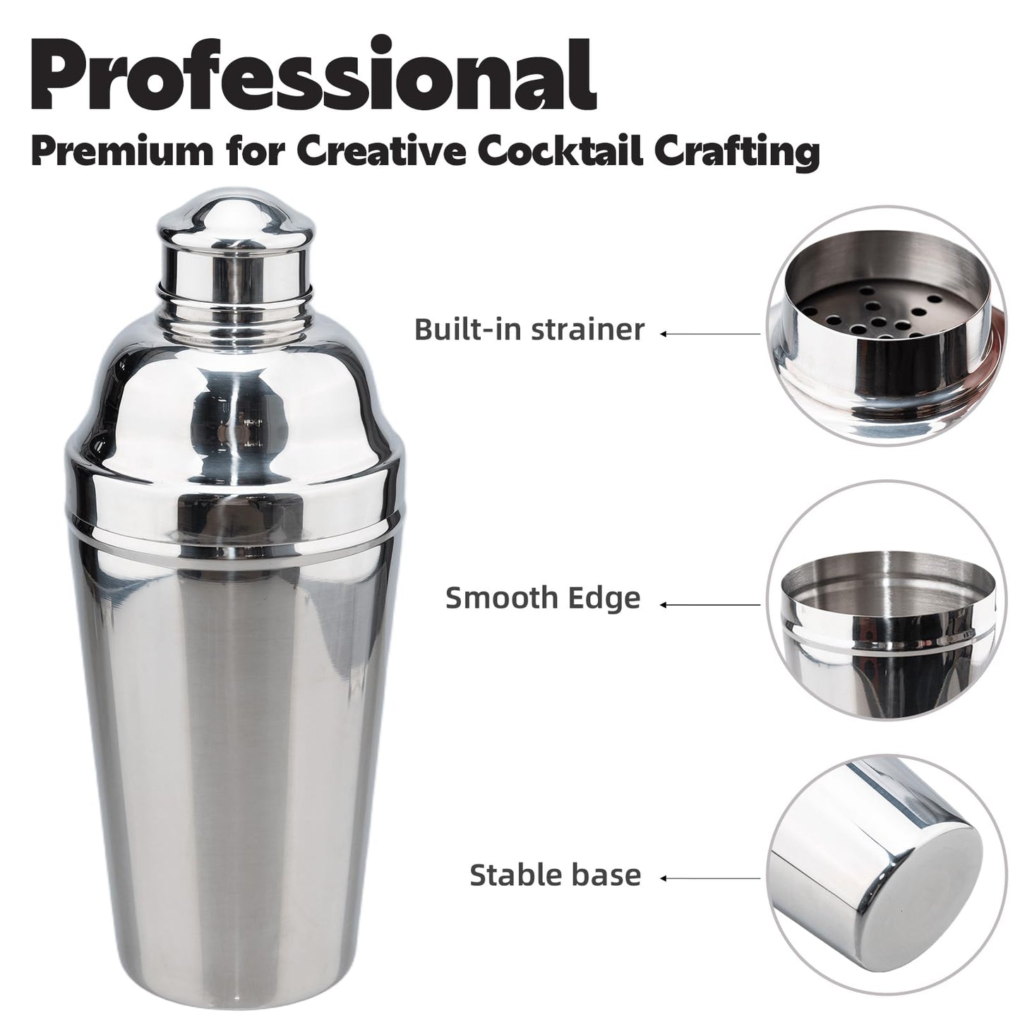 MeowvCraft 60oz Large Cocktail Shaker, Stainless Steel Bartender Professional Drink Shakers with Built-In Strainer, Martini Shaker Bar Home Mixology Tool, Sliver Large Drink Mixer Bartending Tool