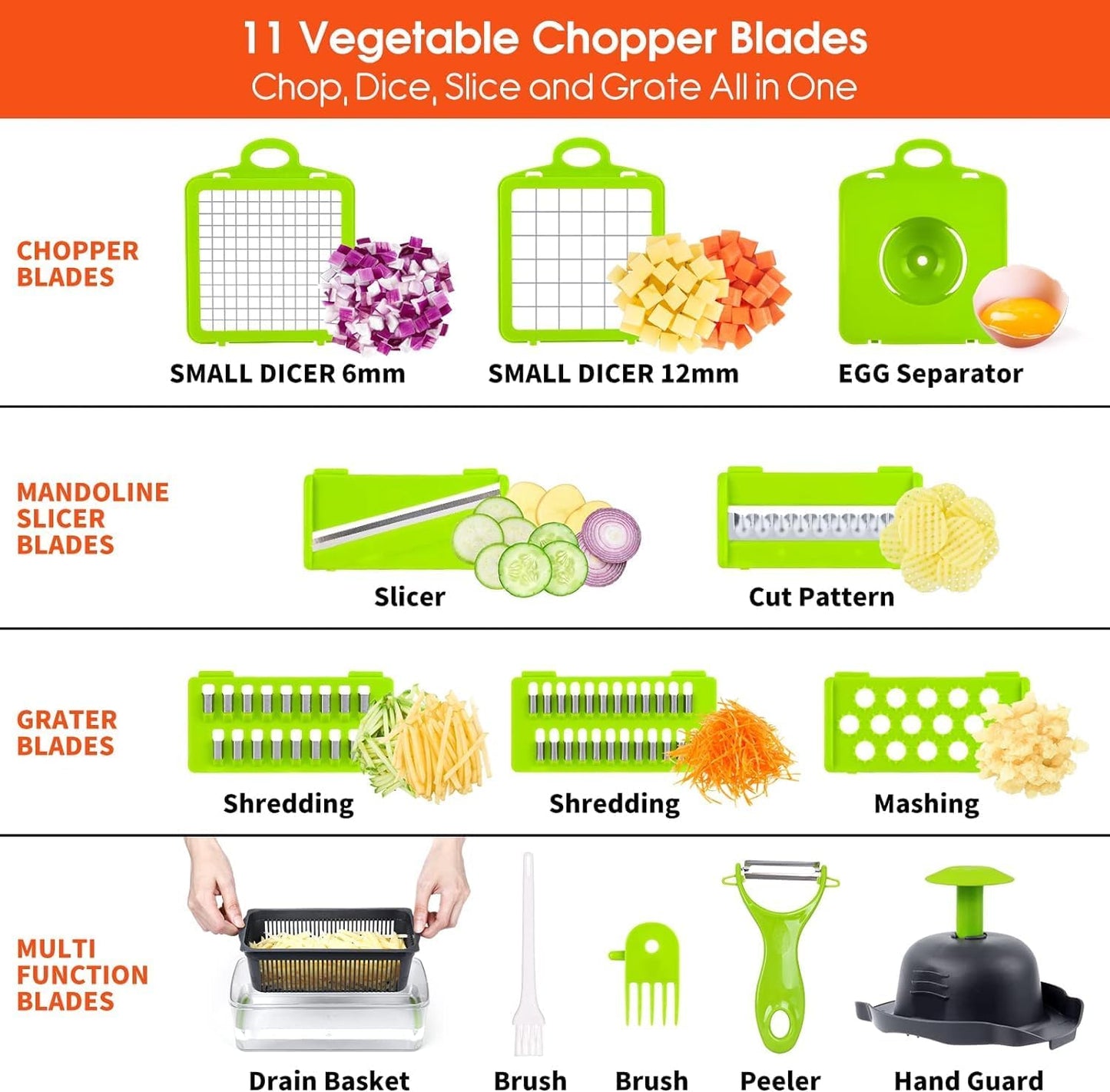 LSLCQW Vegetable Chopper: 16 in 1 Food Chopper - Onion Vegetable Slicer Cutter Dicer, Veggie Cutter with Container, 7 Blades, Kitchen Gadgets for Carrot Salad Garlic Potato Slicer (Grey)