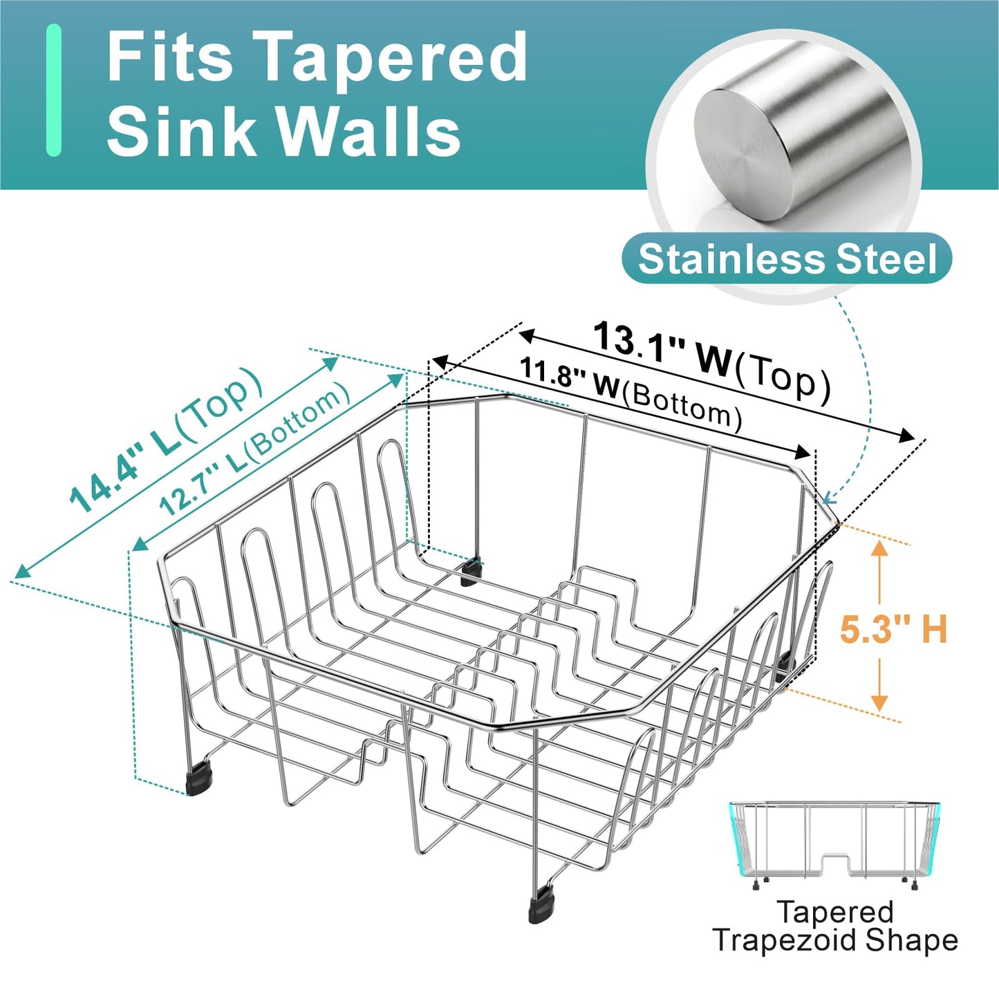 GSlife Small in Sink Dish Drying Rack - Stainless Steel Compact Dish Drainer for RV Kitchen Apartment Sink, Rust Resistant Inside Sink Rack, 1–2 Person Households, 13.1" W x 14.4" L, Silver