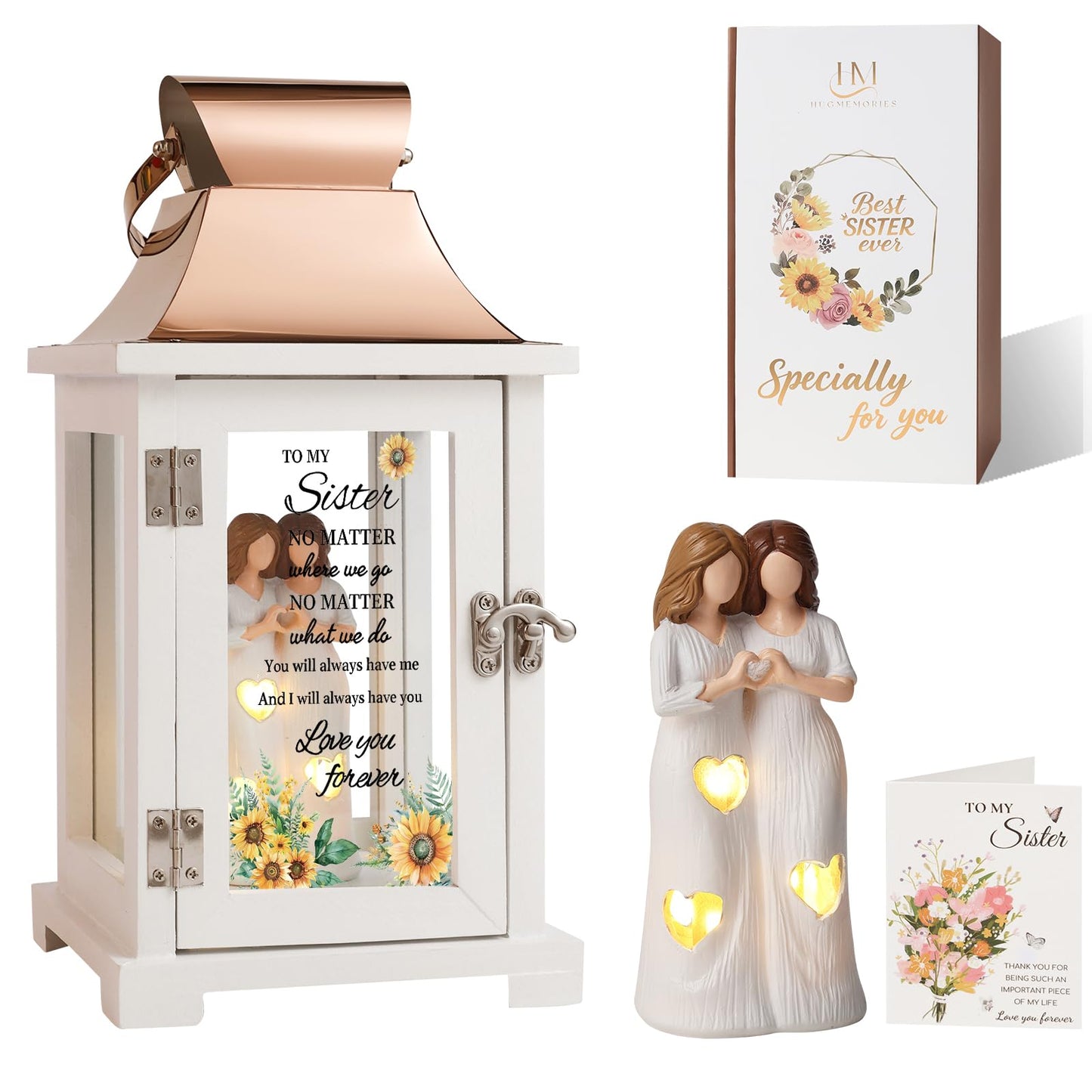 HugMemories Sister Birthday Gifts Lantern with Figure, Big Sister Gift from Sister, Unique Birthday Gifts for Sister, the Better Sister Gifts for Mother's day Thanksgiving Christmas Wedding, Sunflower