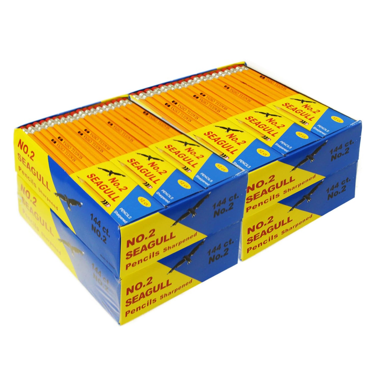 Seagull 576 Count Bulk Pack Pencils Pre-sharpened with Erasers Bulk Yellow Pencils for Back to School Teacher Supplies, No. 2 HB for Writing Drawing Sketching (4 Boxes of 144)