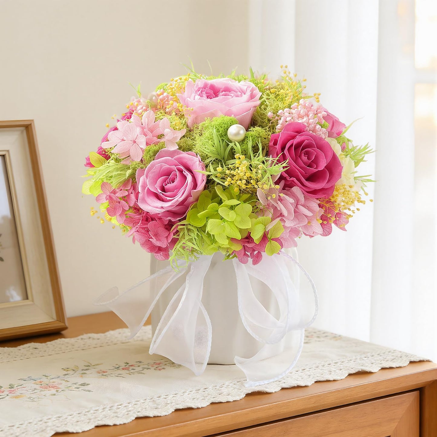 Preserved Flower Bouquet with Vase for Delivery Prime, Natural Forever Rose (Yellow & Champagne Eternal Floral Arrangement)