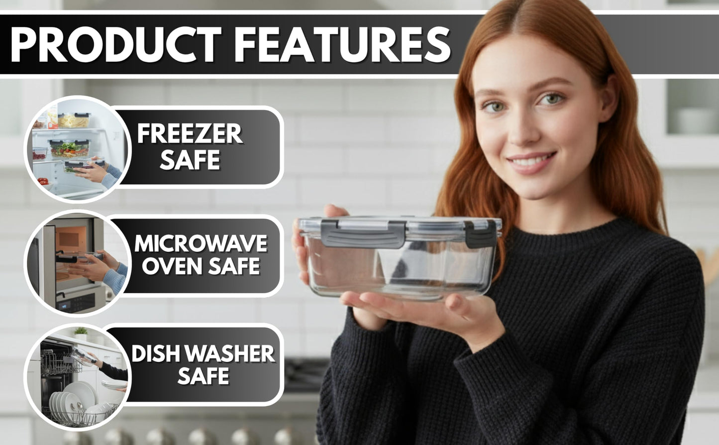KEKEGO 5Pack 35oz Glass Storage Containers with Lids, Airtight Glass Meal Prep Containers, BPA-Free Lunch Containers for Microwave, Oven, Freezer & Dishwasher Safe