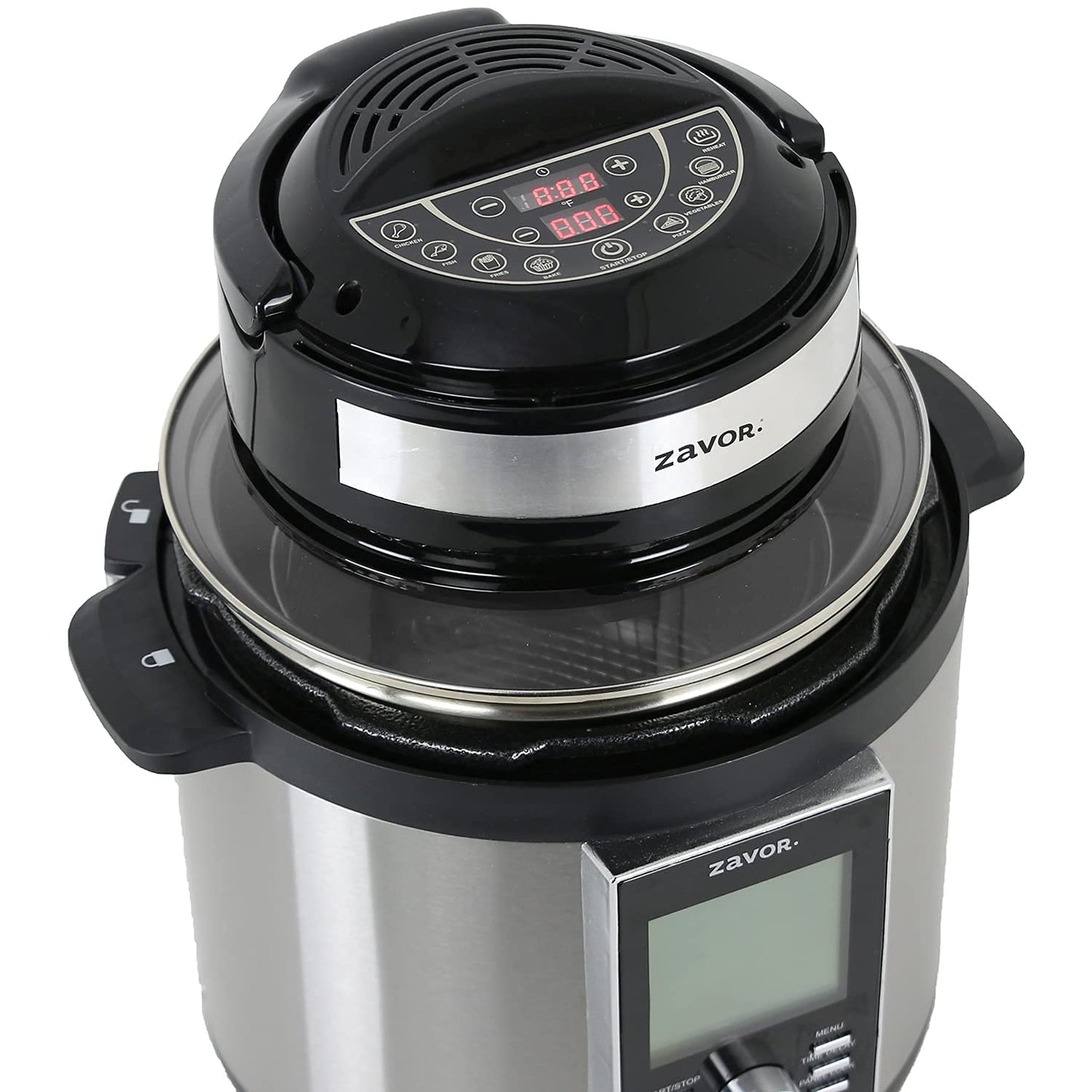 Zavor 8 in 1 Air Fryer Lid for 6Qt & 8Qt Stovetop Pressure Cookers, Multicookers, Instant & Stock Pots | with Accessories: Stainless Steel Frying Basket, Silicone Mat, Cooking Tongs & Recipe eBook