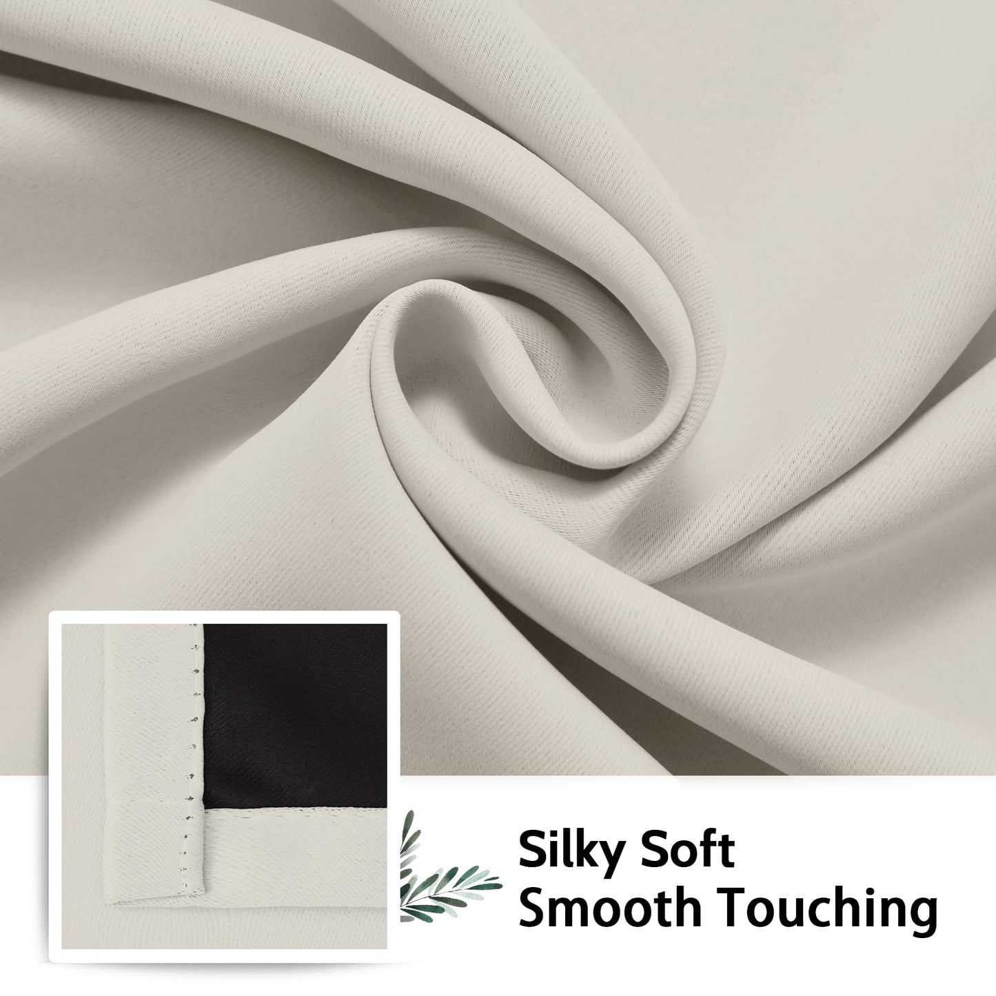 SimpleHome 100% Blackout Curtains for Bedroom,Thermal Insulated Cream Grommet Window Drapes Room Darkening Curtains for Living Room with Black Back,62 x 84 Inch,2 Panels