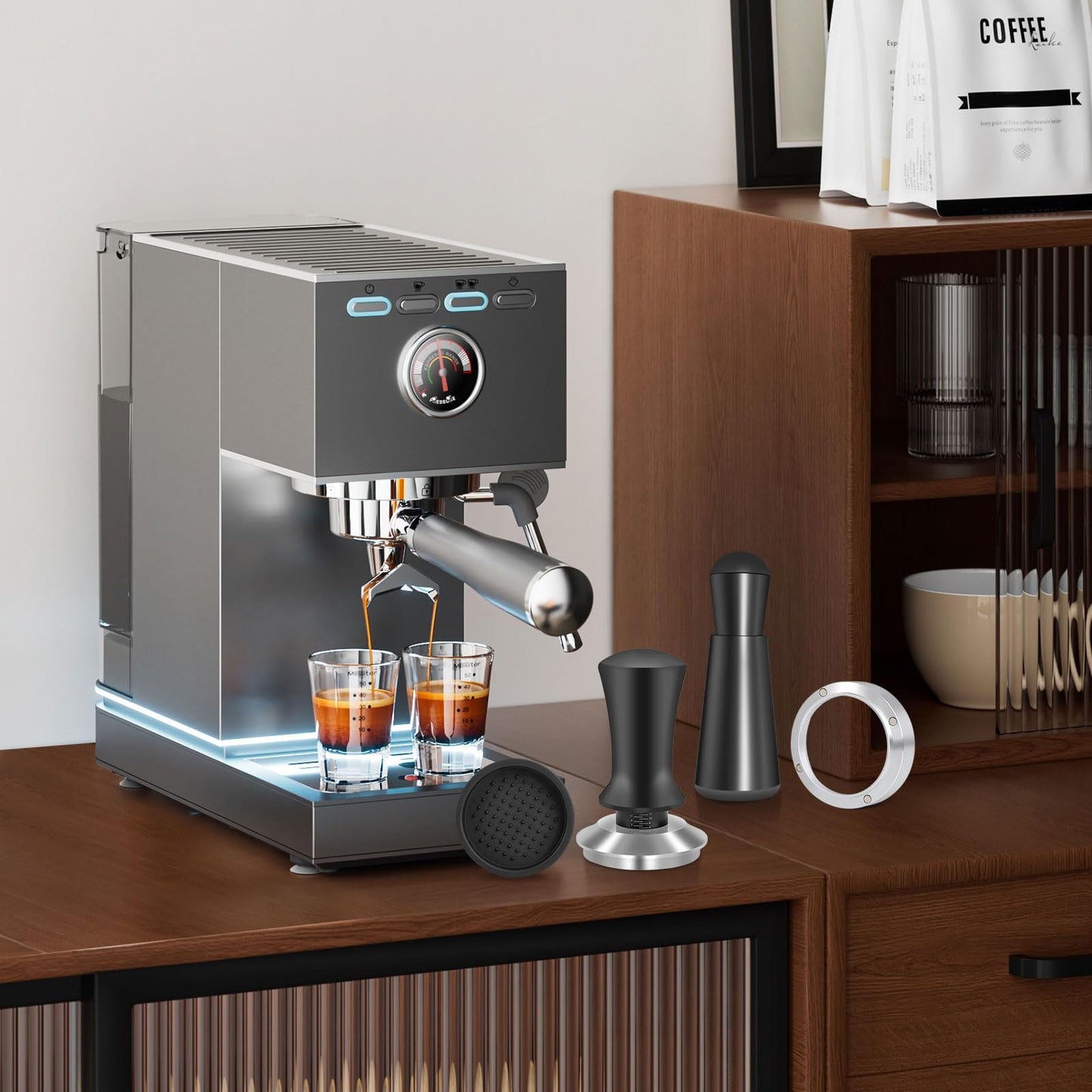 Reoszeank 54mm Espresso Accessories Kit, Spring Loaded Calibrated Tamper, WDT Tool and Dosing Funnel Set Fits Breville 54 mm Espresso Coffee Machines and Portafilter