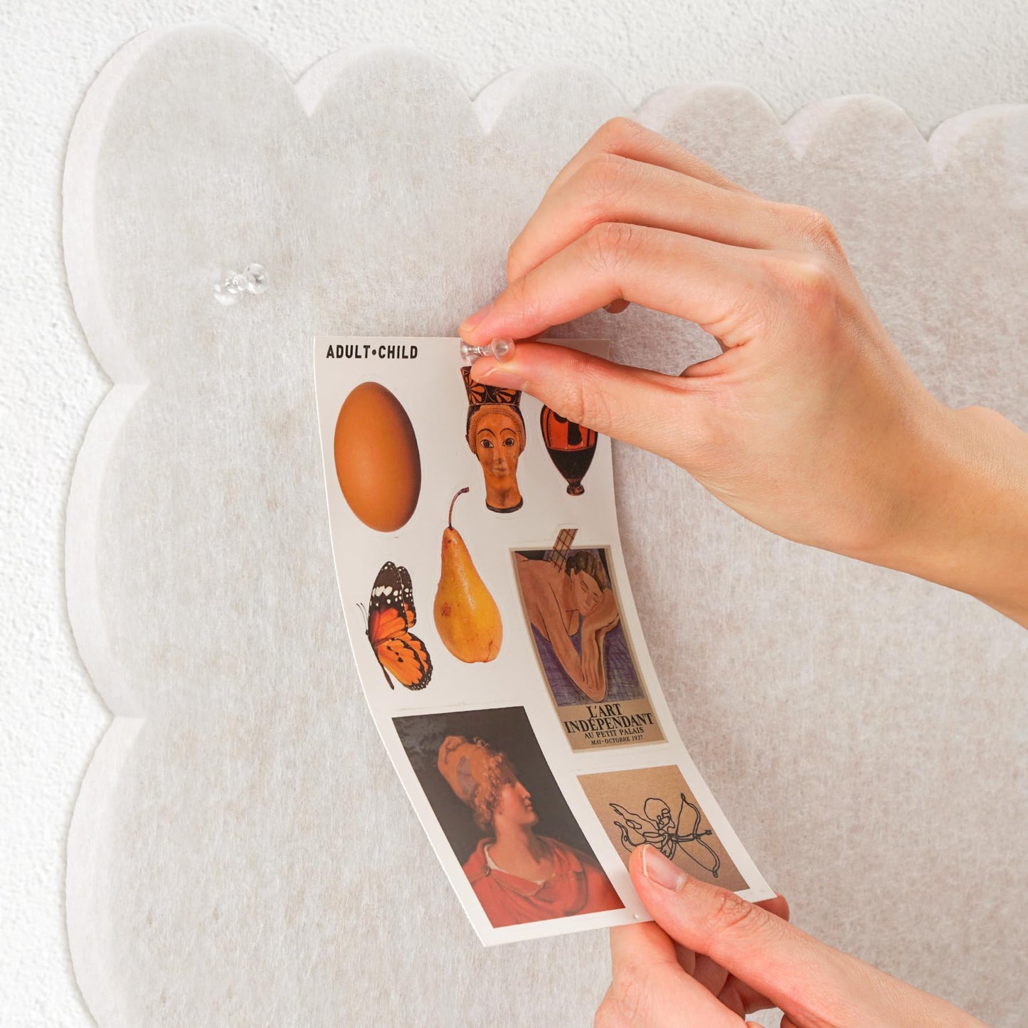 Scalloped Bulletin Board, 36 x 24 Inches Felt Pin Board - Decorative Cork Alternative for Wall, 3' x 2' Foldable Picture Self-Adhesive Vision Prayer Board with 20 Pushpins - Oatmeal