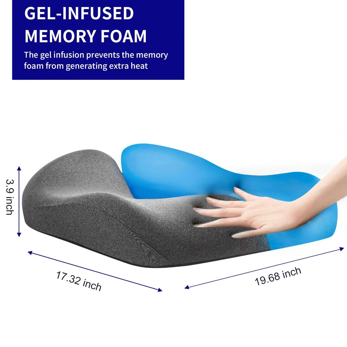 Pubemy SupremeComfort X-Large Gel Infused Memory Foam Seat Cushion for Office Chair, Kitchen Chair, Car Seats- Elevate Your Seating Experience -Pressure Sore and Tailbone Pain Relief