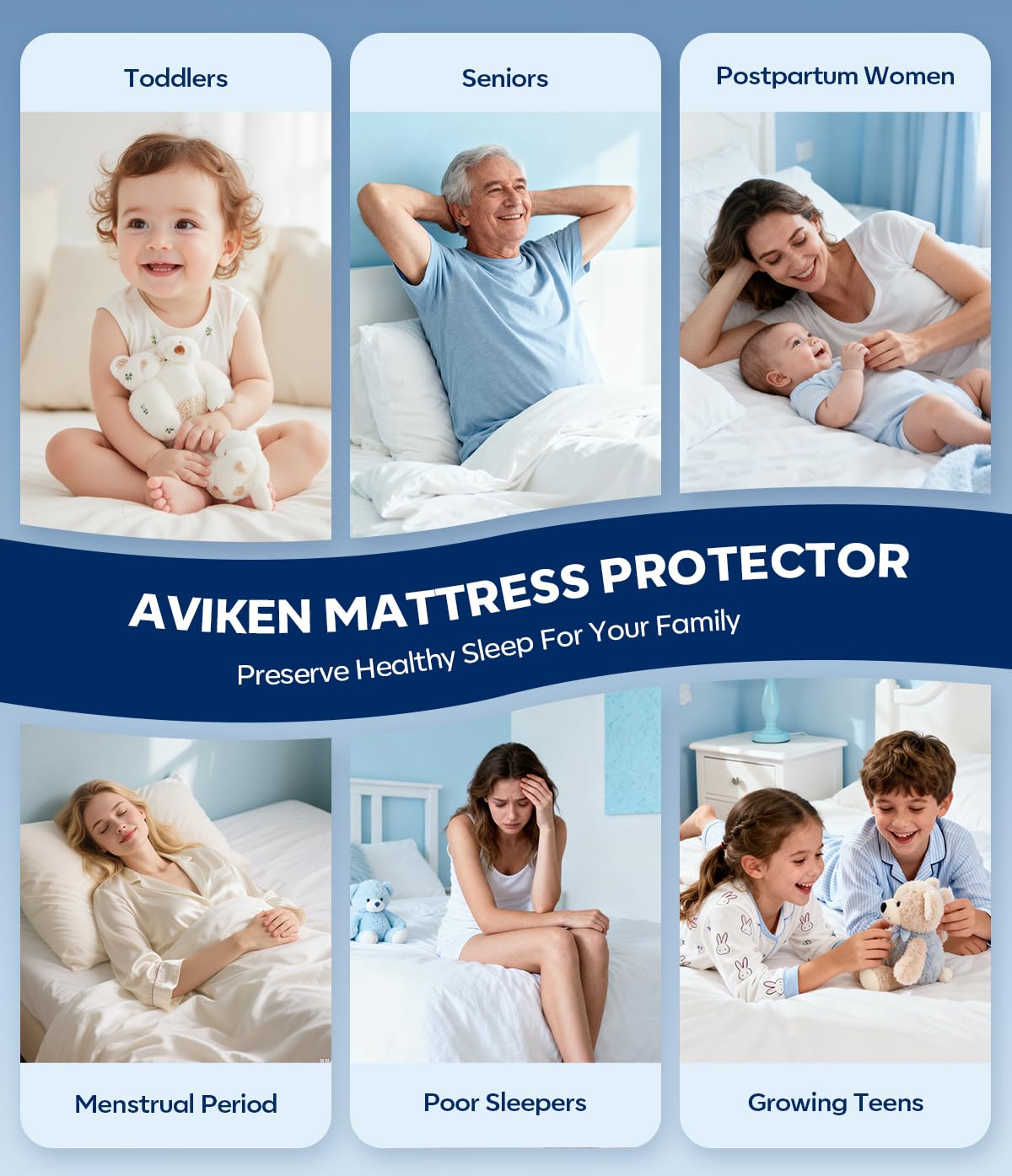AVIKEN Waterproof Mattress Protector King Size, Soft Breathable Mattress Pad with Deep Pocket 8"-21", Noiseless 3D Air Fabric Cooling Mattress Cover for Bed, Machine Washable, White