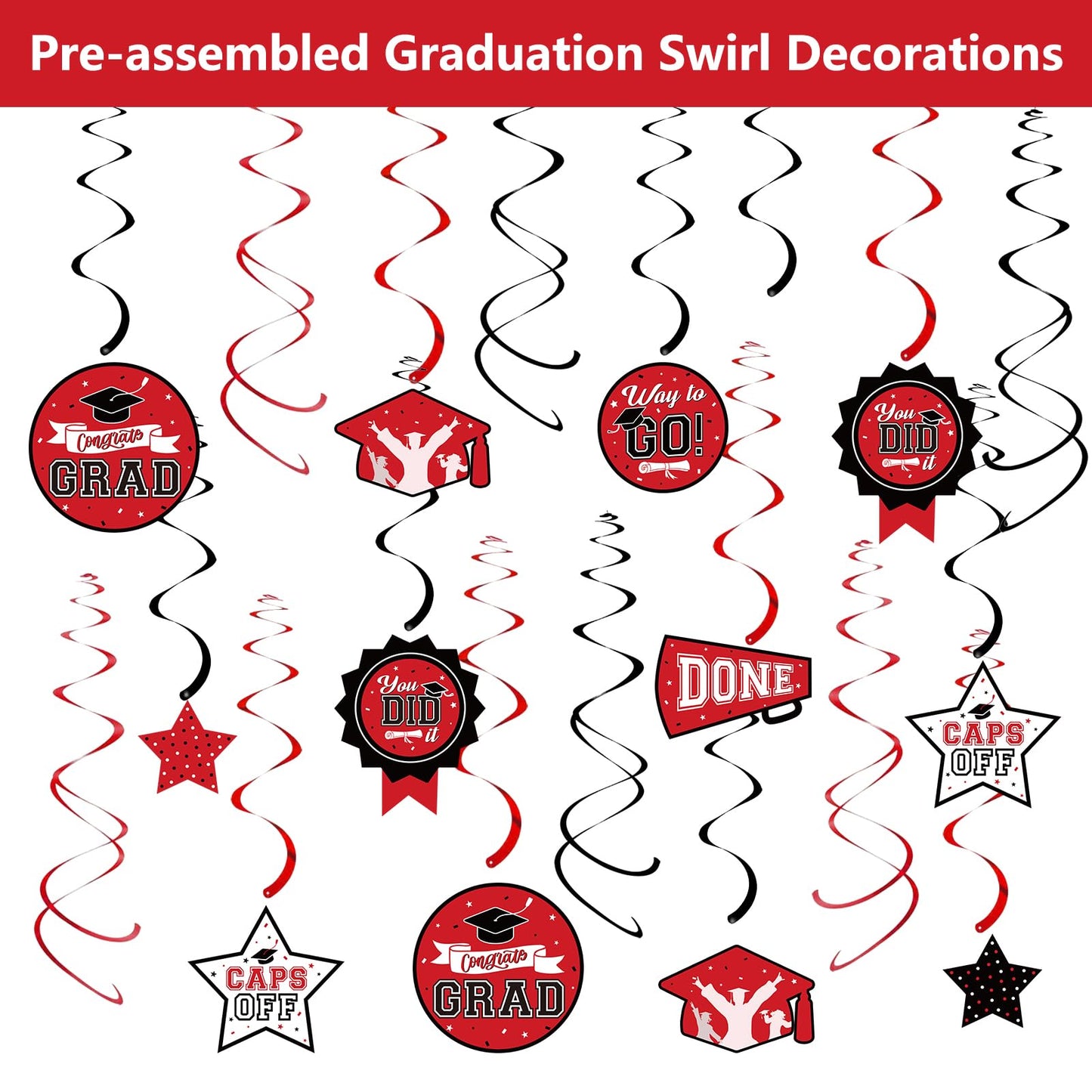 DAZONGE Graduation Decorations 2026 Red and Black, 265pcs Disposable Tableware Kit for 50 Guests, Plates, Napkins, Cups, Tablecloth and Hanging 2026 Graduation Party Decorations