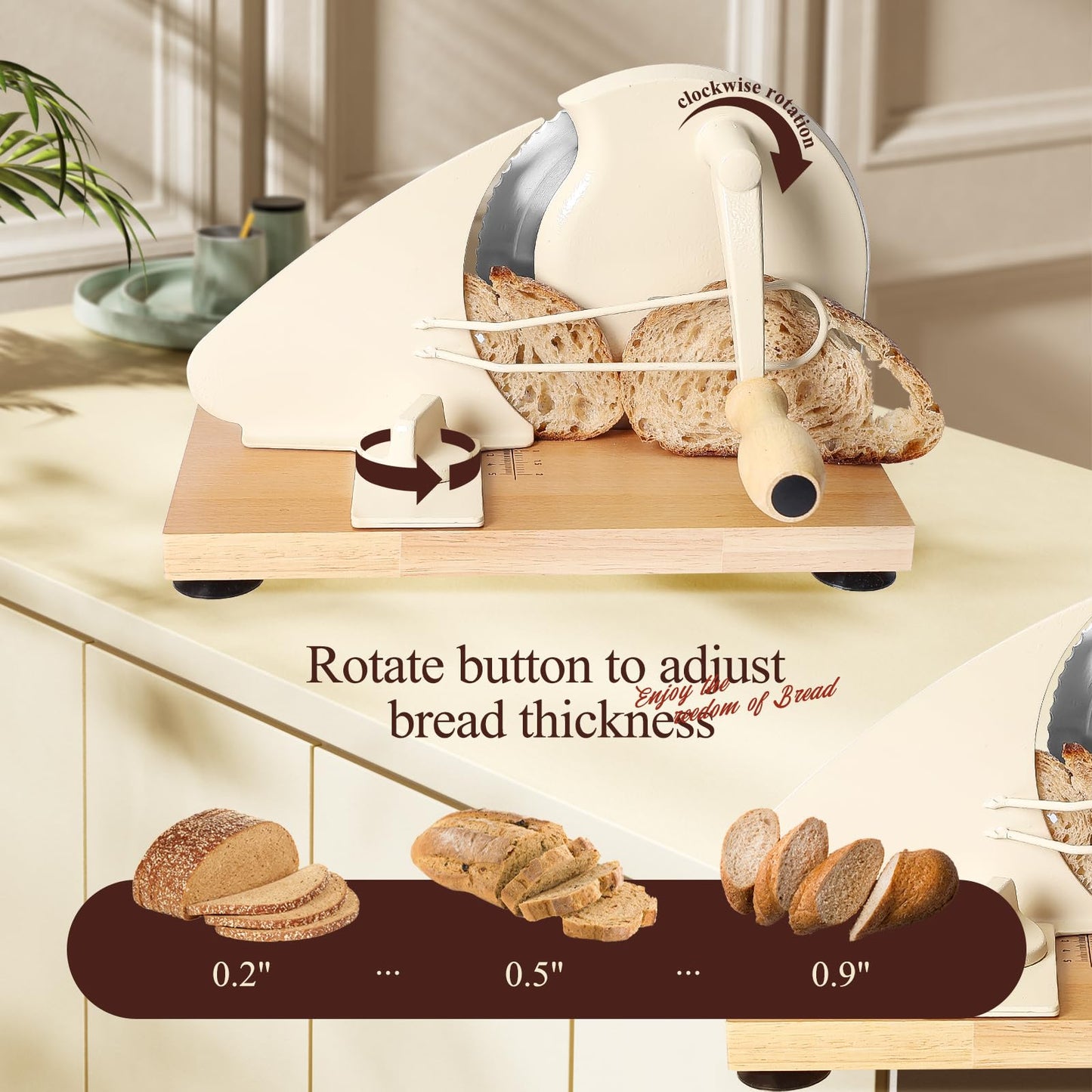 Manual Bread Slicer for Homemade Bread,Even Slicing Thickness-Adjustable Slices,Sourdough Slicer with Scale Lines&SuperStrong SuctionCup Fixation (Cream-Guide)