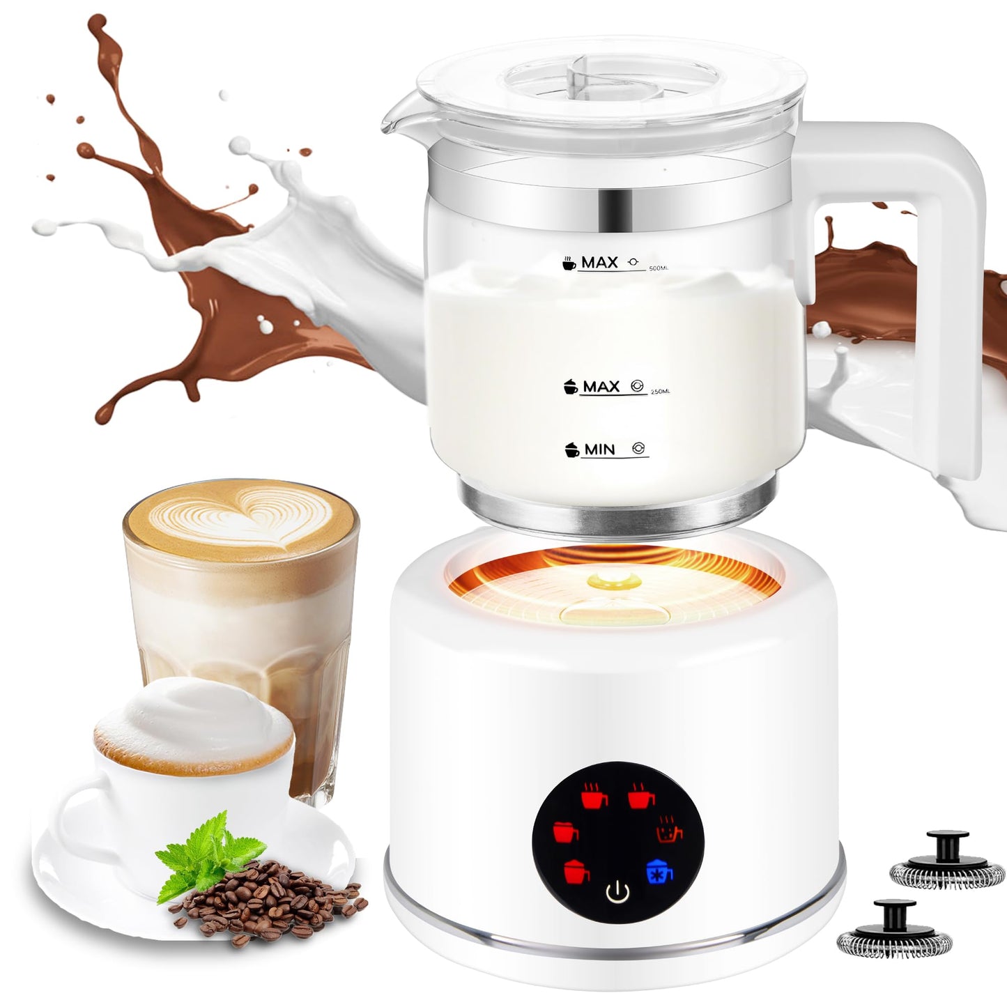 Milk Frother and Steamer, 6 in 1 Milk Steamer and Milk Warmer, 17oz Auto Shut Off Electric Frother with Touch Screen, (CQ1)
