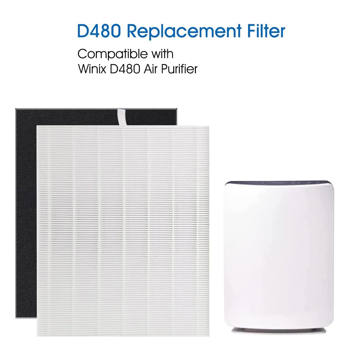 D480 Replacement Filter D4, Compatible with Winix D480 Air Purifier, Includes 2 pcs H13 Grade True HEPA and 8 pcs Activated Carbon Filters, D4 Filter Part Number 1712-0100-00