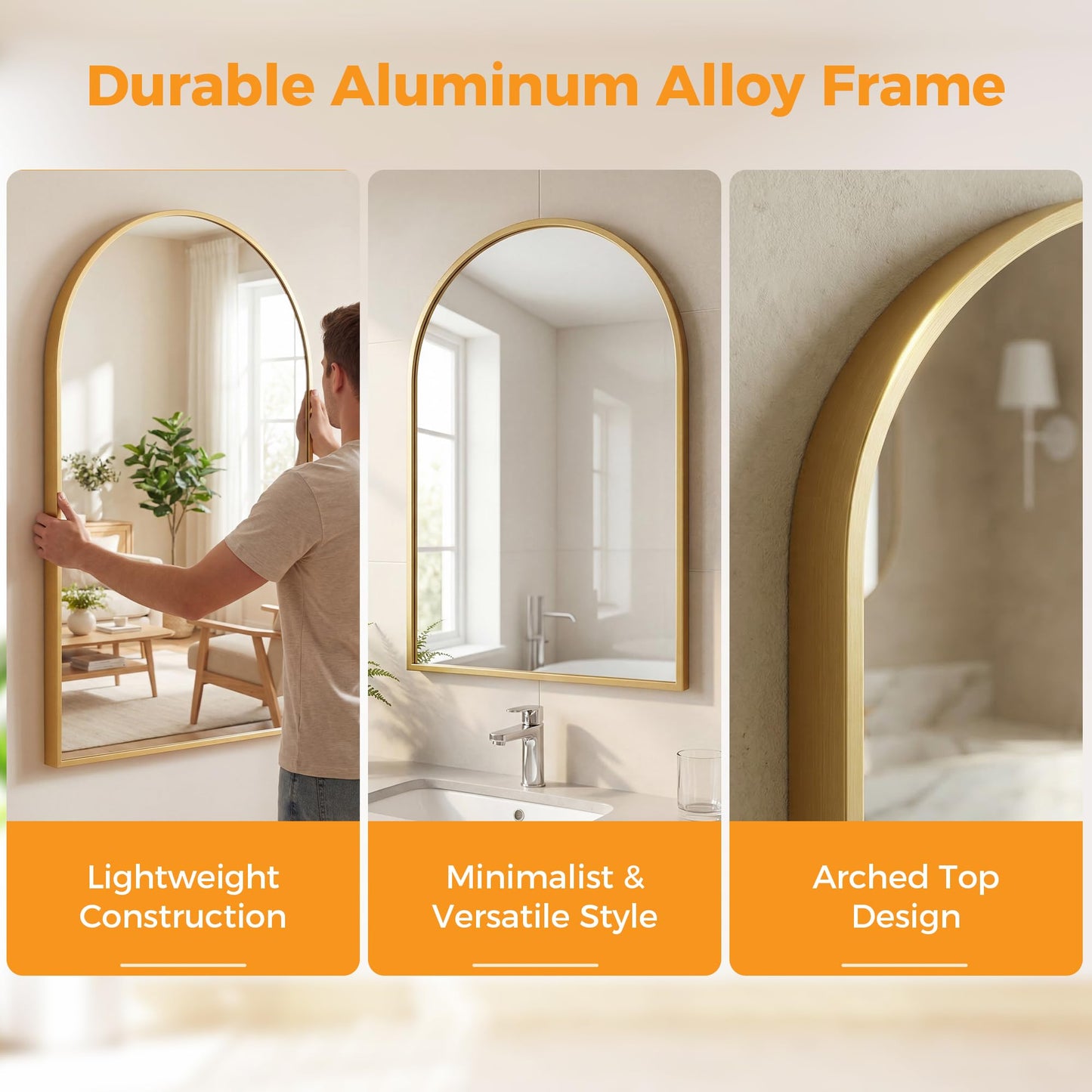 OLIXIS 20x30 Inch Arched Gold Bathroom Mirror for Over Sink, Wall Mirror, Arch Bathroom Vanity Mirror with Matte Metal Frame and Tempered Glass for Home Decor, Living Room, Shatterproof&Crystal-Clear