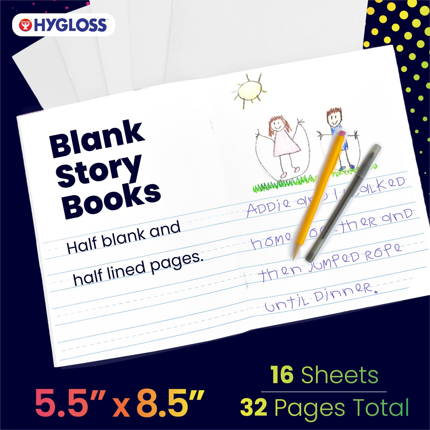Hygloss Half Blank Books for Kids to Write Stories & Illustrate – Bulk 24 Pack – 5.5" x 8.5" A5 – Primary Journal for Grades K-2, Preschool/Kindergarten Notebook with Picture Space – 24 Pages, White