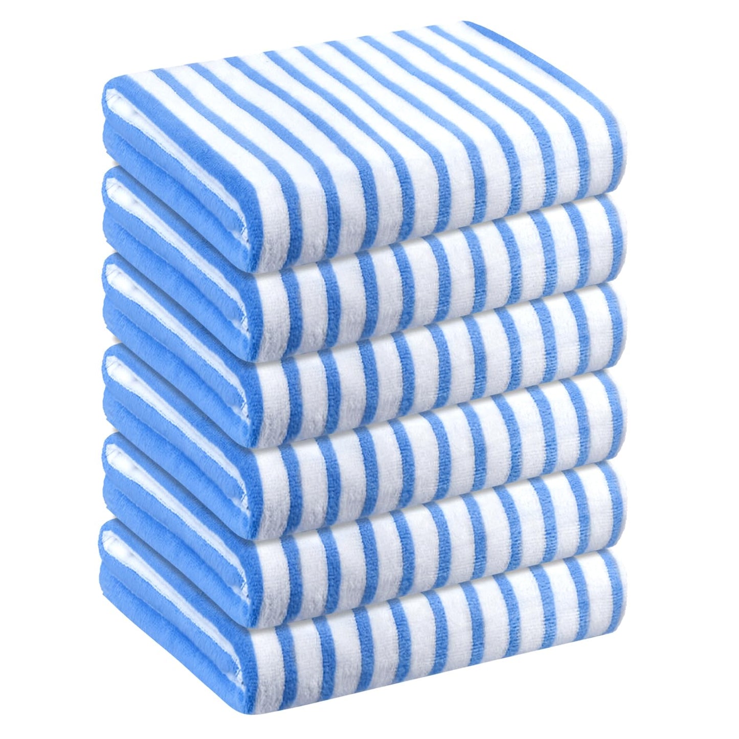 JML Microfiber Beach Towels, Large Bath Towel Set for Adult, 6 Pack, 27" x 55" - Cabana Stripe - Absorbent, Quick Dry for Pool, Bathroom, Sport, Yoga, Camping, Swimming, Dorm, Summer Party, Blue
