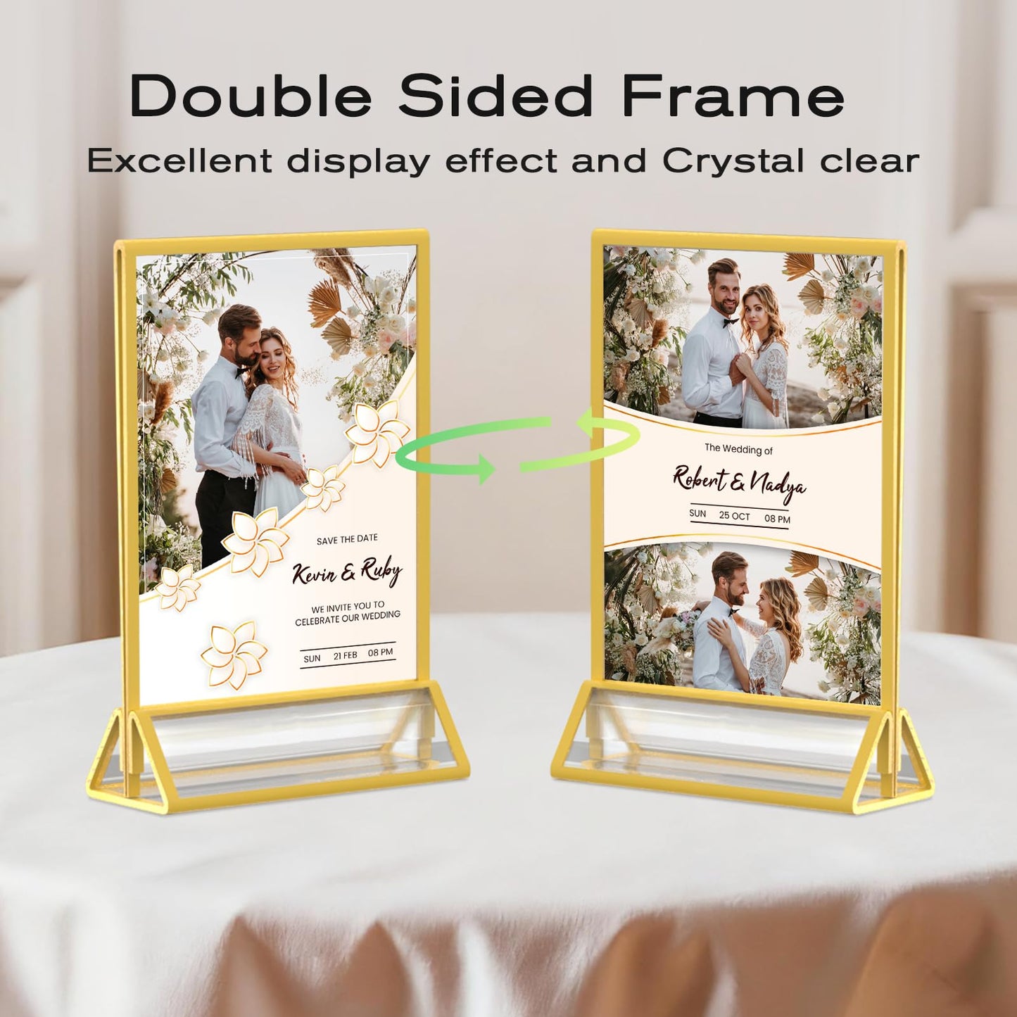 MaxGear 5x7 Gold Acrylic Sign Holder 12 Pack, Gold Table Number Holders, Mini Frames Double Sided Acrylic Picture Frames Photo Stand, Clear Menu Flyer Stand for Wedding, Home, Restaurant