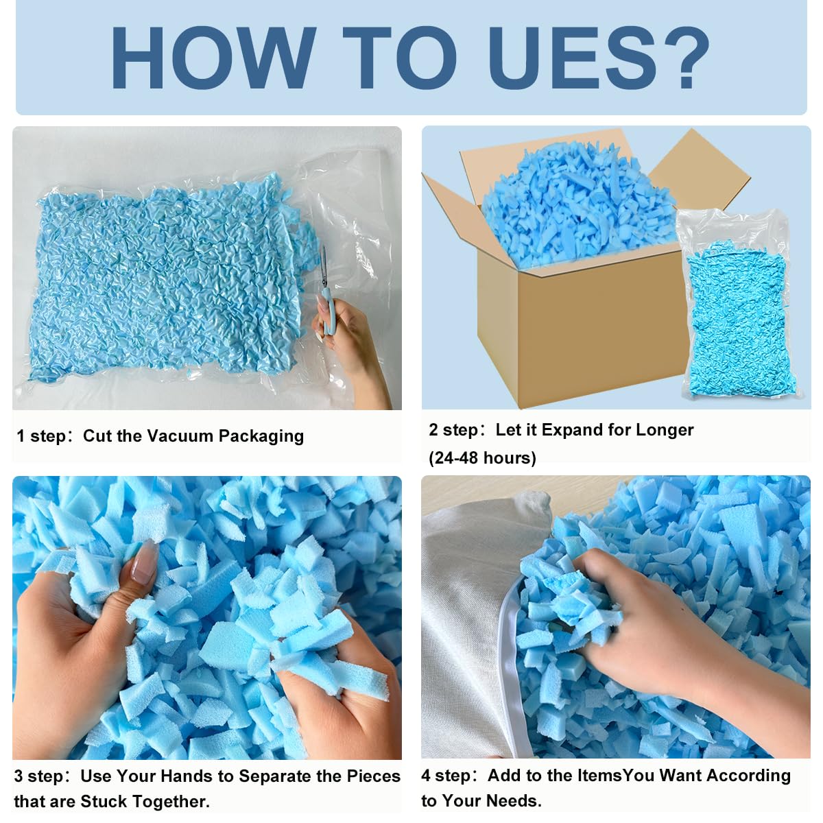 GUBFFON Bean Bag Filler 20lbs - Shredded Memory Foam Refill, Soft & Supportive Stuffing for Bean Bag Chair, Couch, Cushion, Dog Bed, Punching Bag, Pillow & Crafts