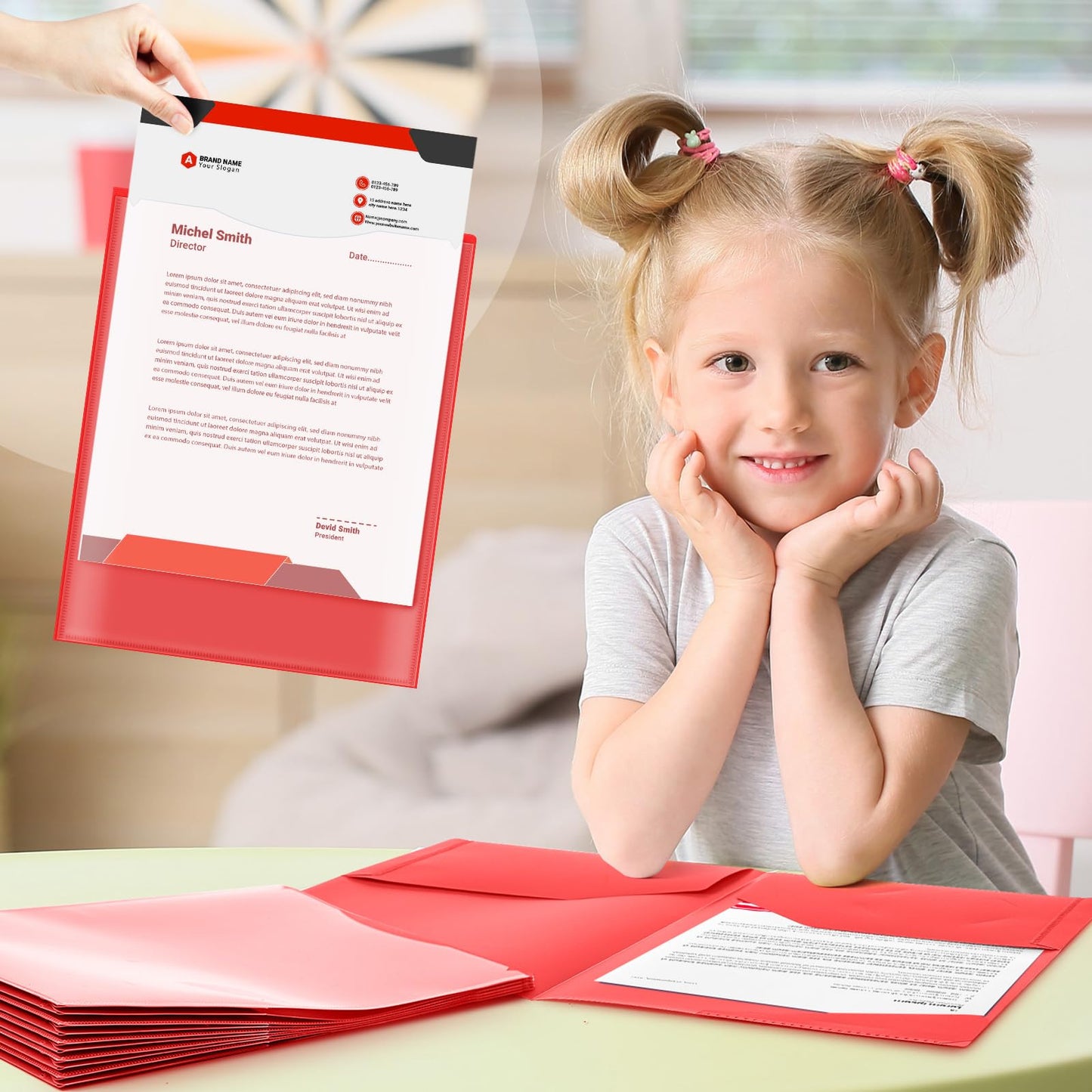 Henoyso 48 Pack Take Home Folders with 2 Pockets and Tabs, Plastic Classroom Communication Homework Folder School-to-Home with Clear Front Pocket for Students Parent Teacher Connector (Red)