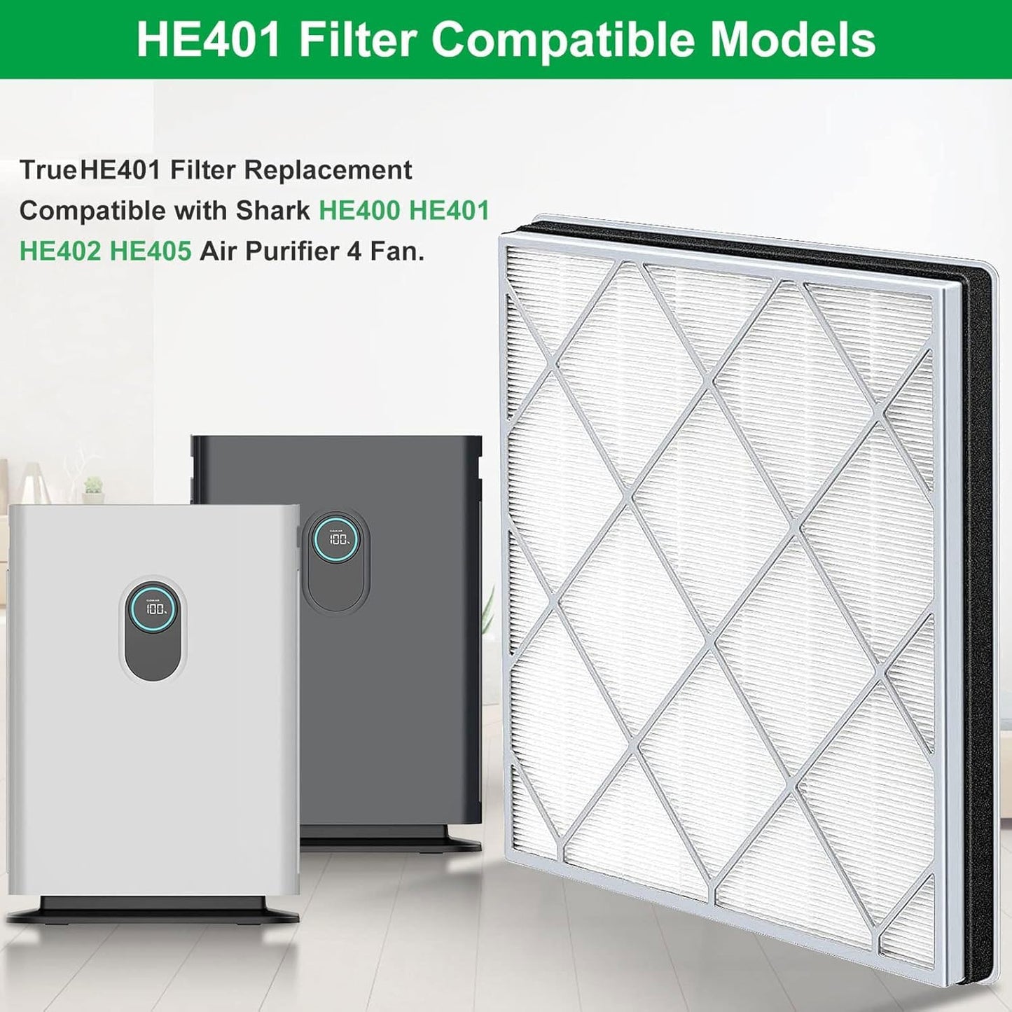 HE401 Filter Replace for Shark Air Purifier 4 Replacement Filter Compatible with Shark 4 HE401 HE402 HE405 HE400