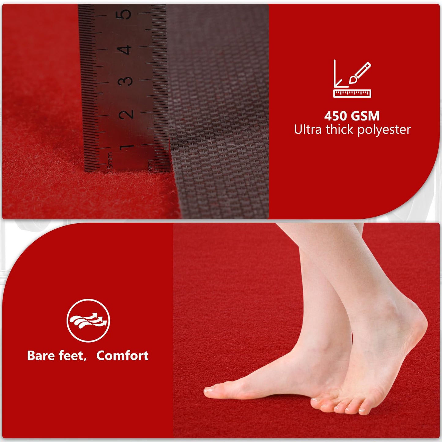 PBHEPJ 4ft x 10ft Extra Thick Red Carpet Runner for Party & Hollywood, Festival Celebration, Wedding, Graduation Ceremony, Award Ceremony, VIP Reception, Heavy-Duty, Non-Slip TPR Rubber