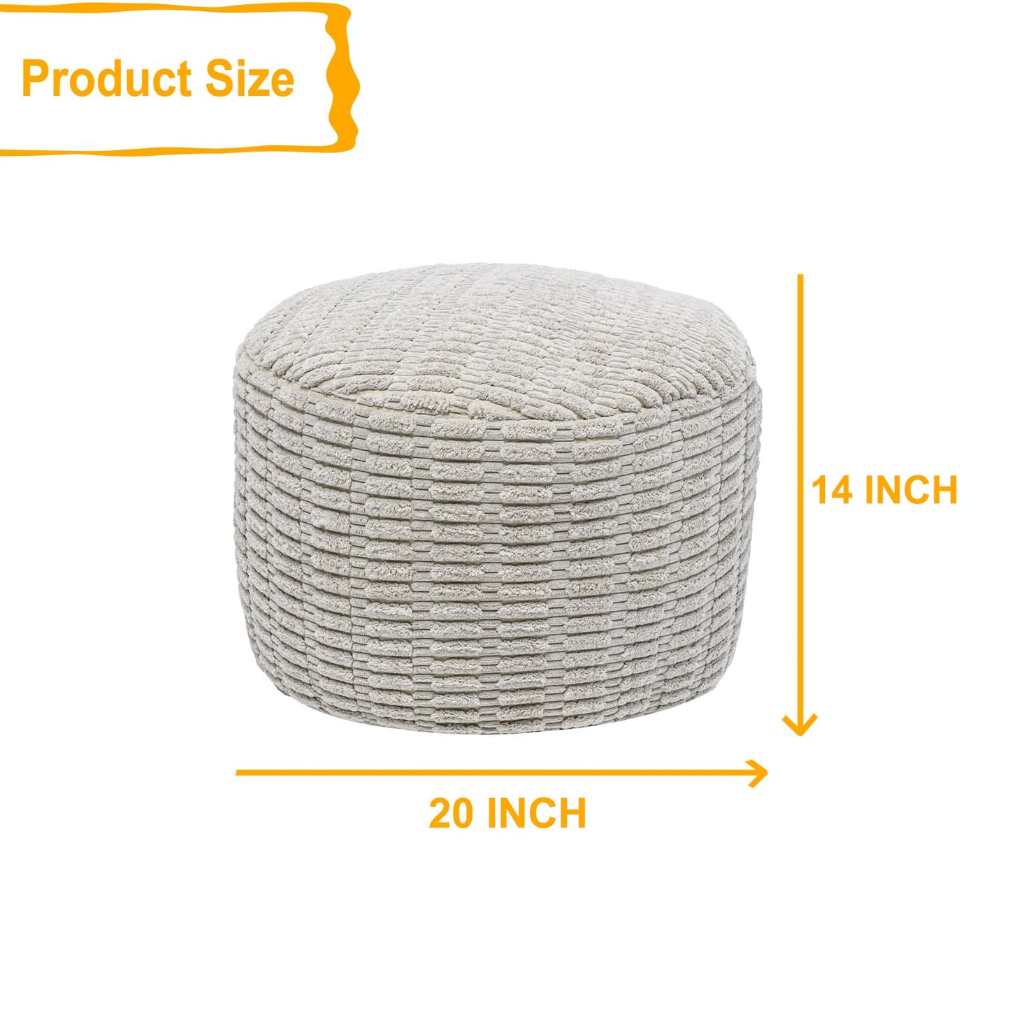 Asuprui Round Ottoman Pouf Ottoman Foot Stool Seat Faux Fur Bean Bag Foot Rest Floor Chair Leg Rest for Living Room, Bedroom or Wedding Gifts 20x20x14 Inches (Light Gray)