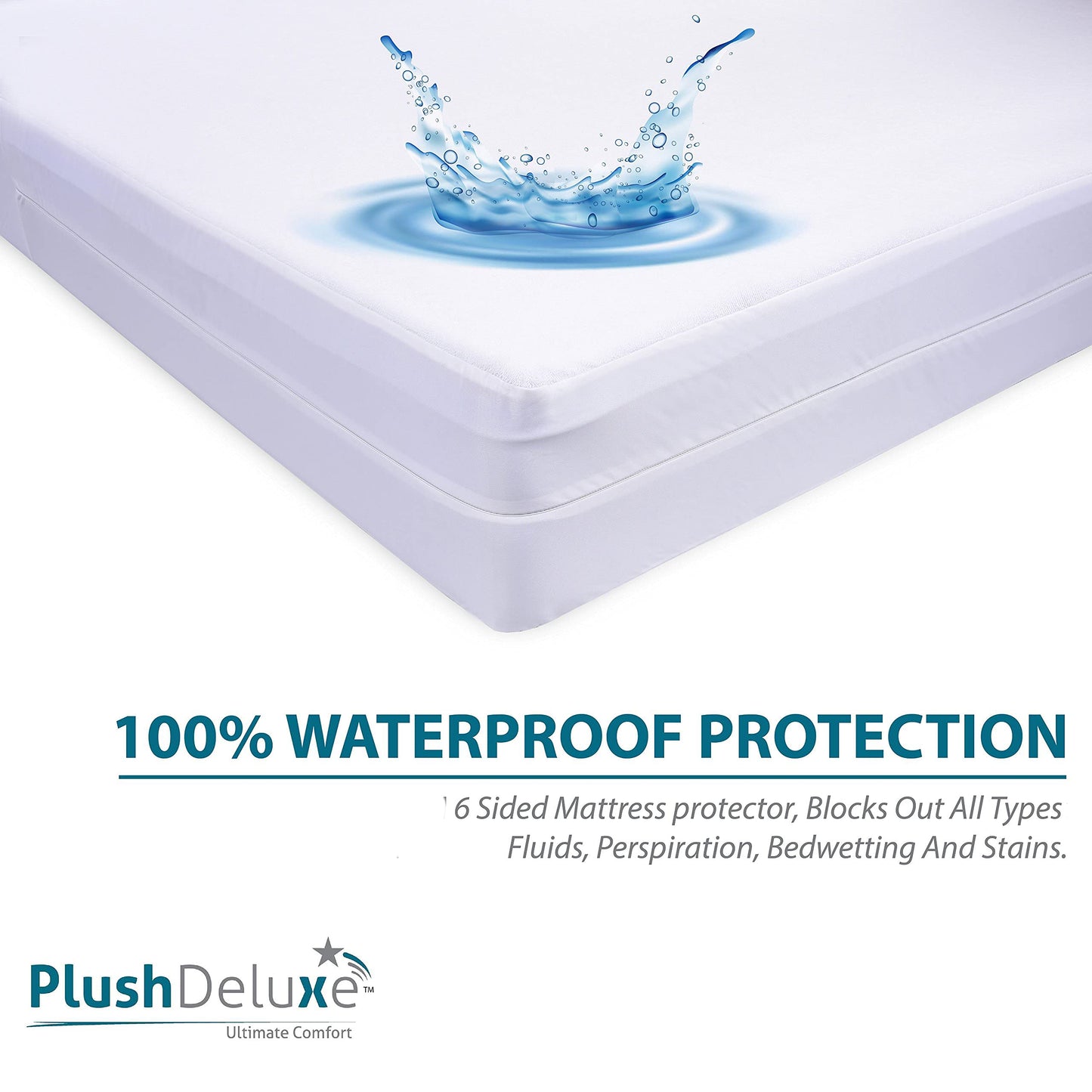 PlushDeluxe Premium 100% Waterproof Mattress Encasement, Breathable Soft Cotton Terry Surface (12"-15" Deep, Queen 60X80)