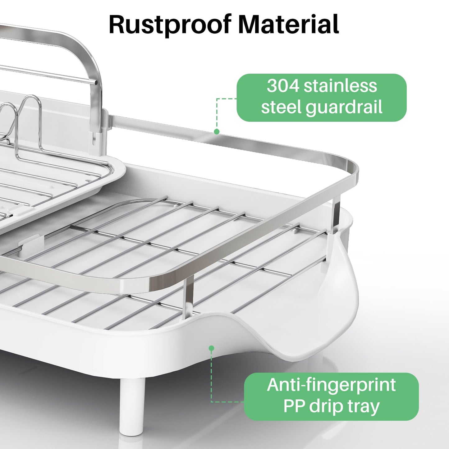 SAYZH Dish Drying Rack - Expandable Dish Rack for Kitchen Counter, Rust-Resistant Dish Drainer with Utensil Holder and Raised Guardrail, Kitchen Organizer for Cup and Bottle (White)