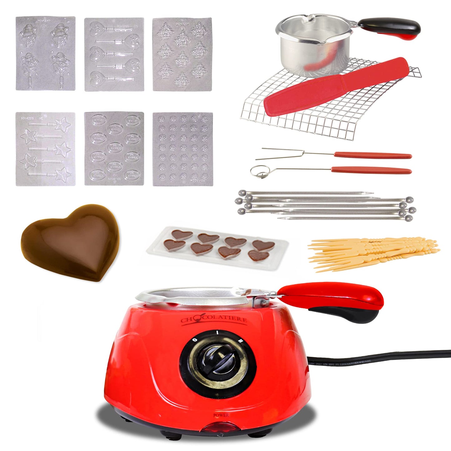 Total Chef Chocolatiere Electric Chocolate Fondue/Melting Pot and Candy Making Kit, 8.8 oz (250 g) Capacity, with 32-Piece Accessory Kit for Candy-Making, Dessert, Special Occasion, Family Dinner