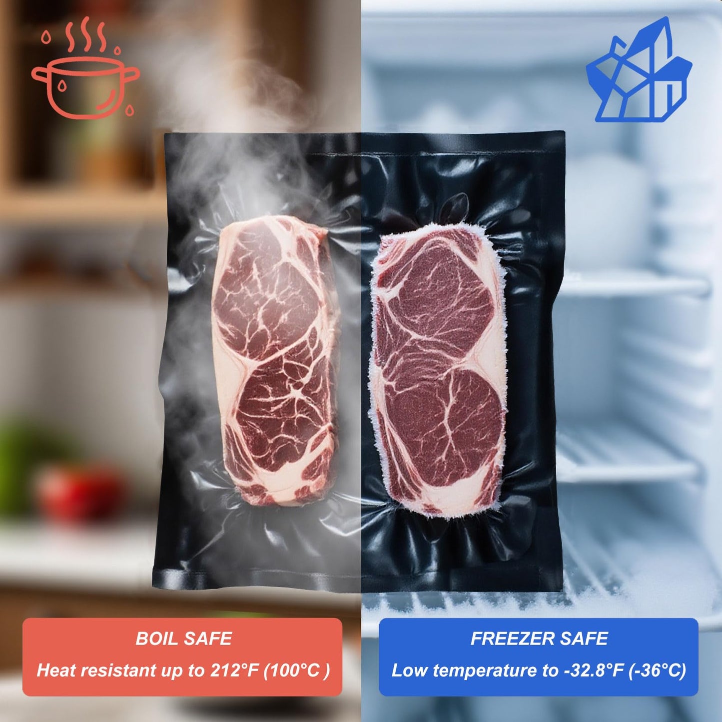 FLRBAGSTO Black and Clear Vacuum Sealer Bags 15" x 20", 5.5 Mil Precut Vacuum Seal Bags for Food Storage, Sous Vide, and Meal Prep, Heavy Duty Commercial Grade, 50 Count