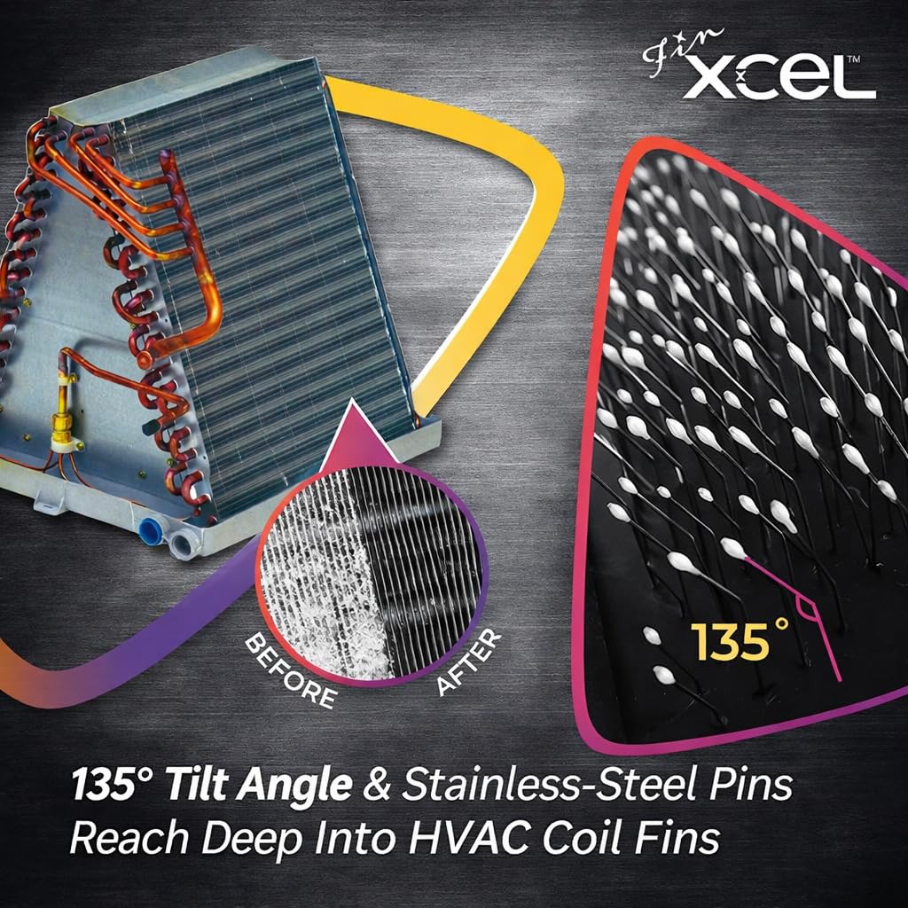 XCEL AC Coil Cleaning Brush & Fin Cleaner Comb – Double-Sided Air Conditioner Coil Brush for Evaporator & Condenser, Stainless Steel Pins, Safe for AC Fins, Heavy Duty HVAC Coil Cleaner Tool