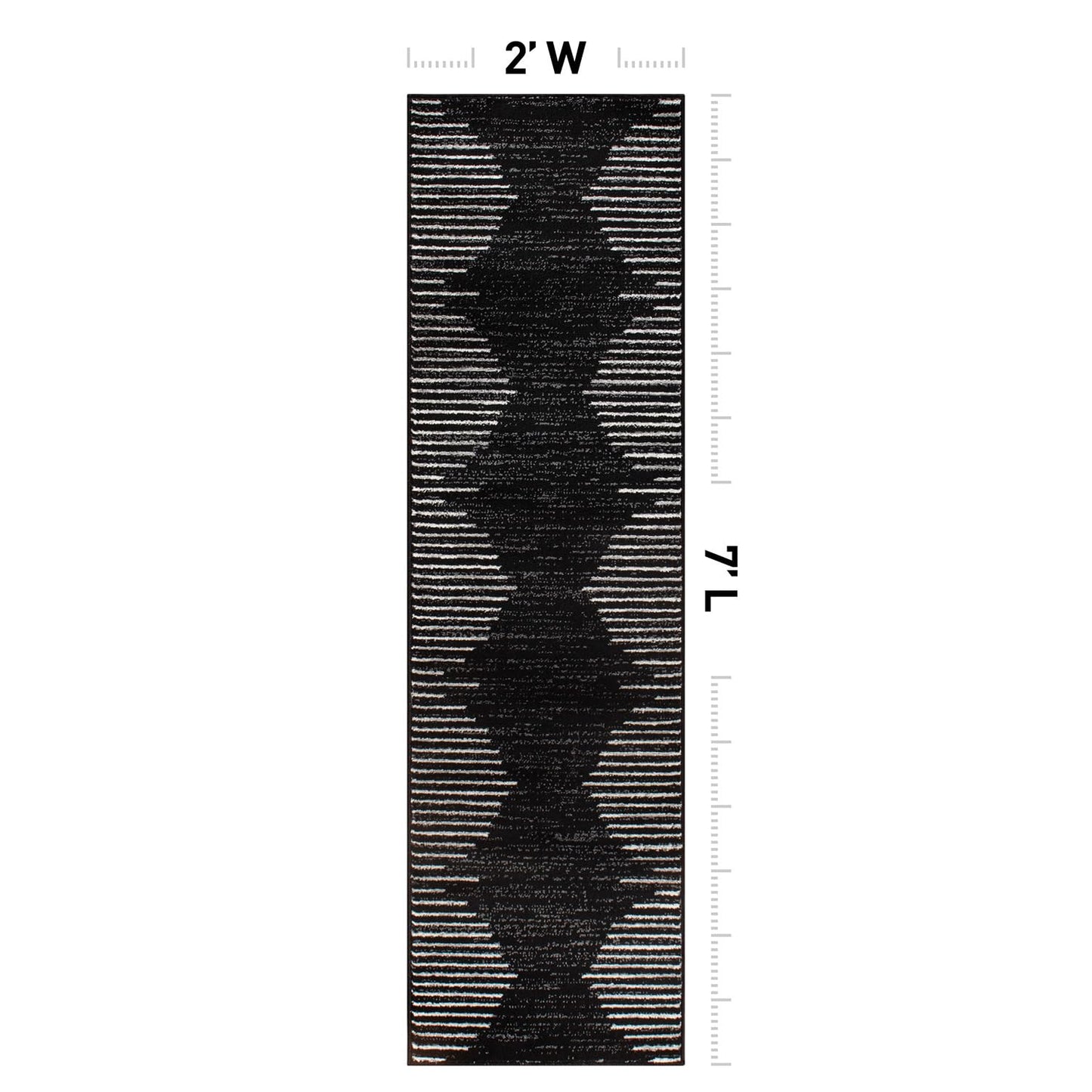 Rugshop Bohemian Stripe Stain Resistant Carpet High Traffic for Hallway Entryway Living Room Kitchen Bedroom Laundry Runner Rug 2' x 7' Black